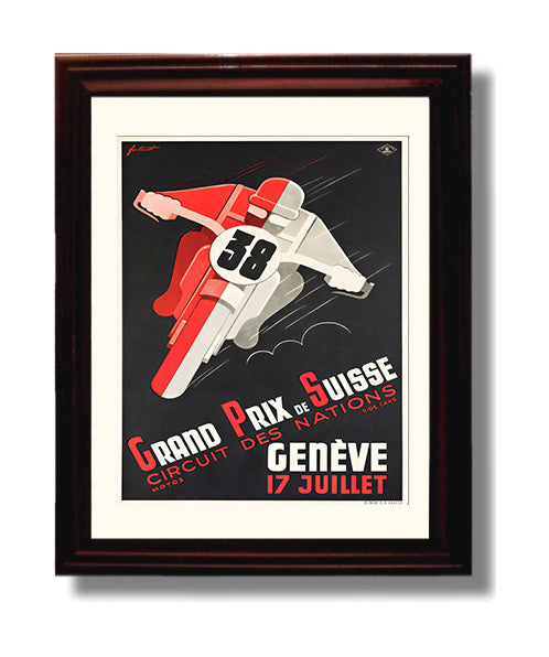 Geneva Swiss Grand Prix Vintage Travel Print 8x10 Beveled Frame travel wall art print