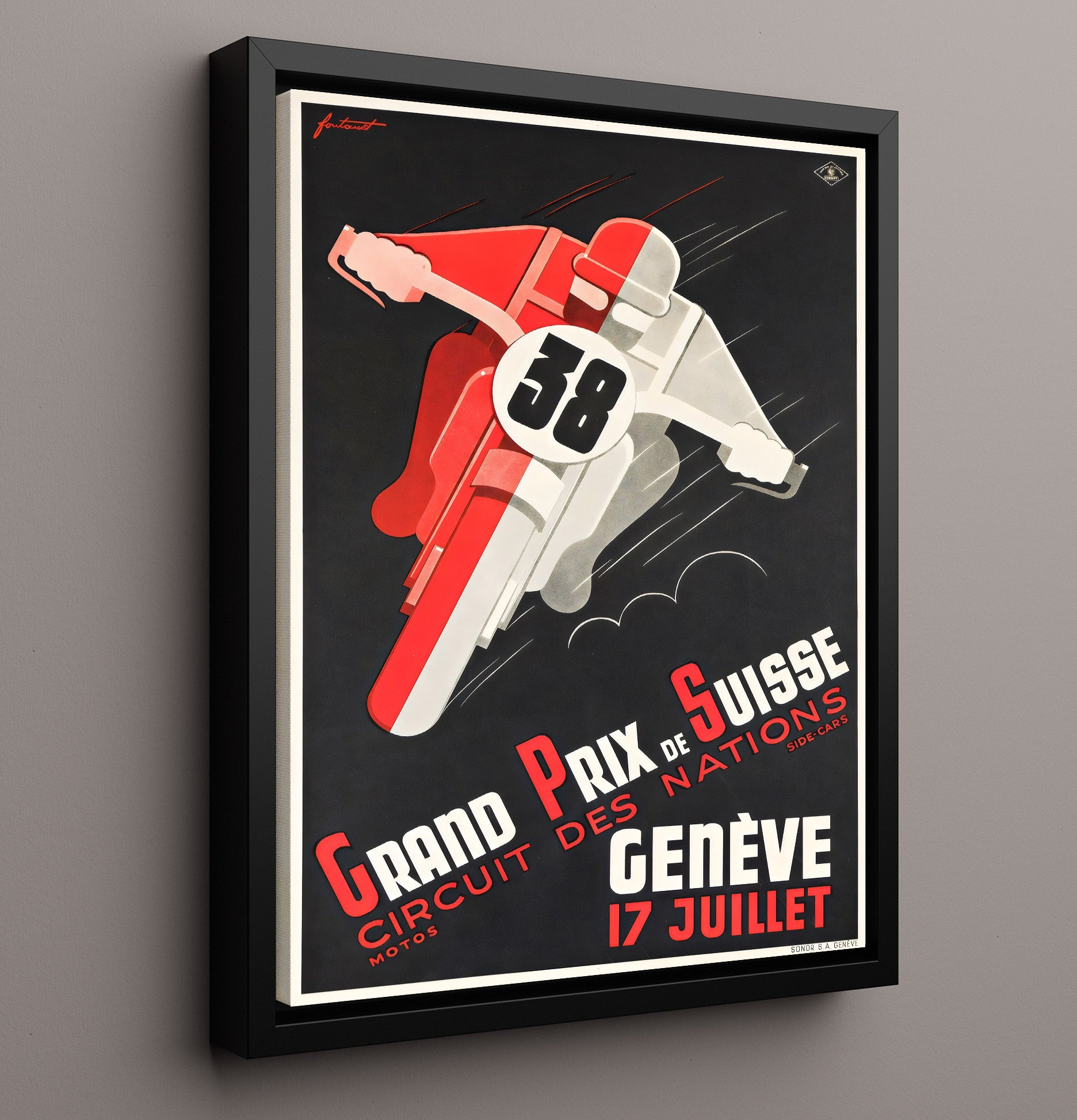 Geneva Swiss Grand Prix Vintage Travel Print 16x20 Framed Canvas travel wall art print