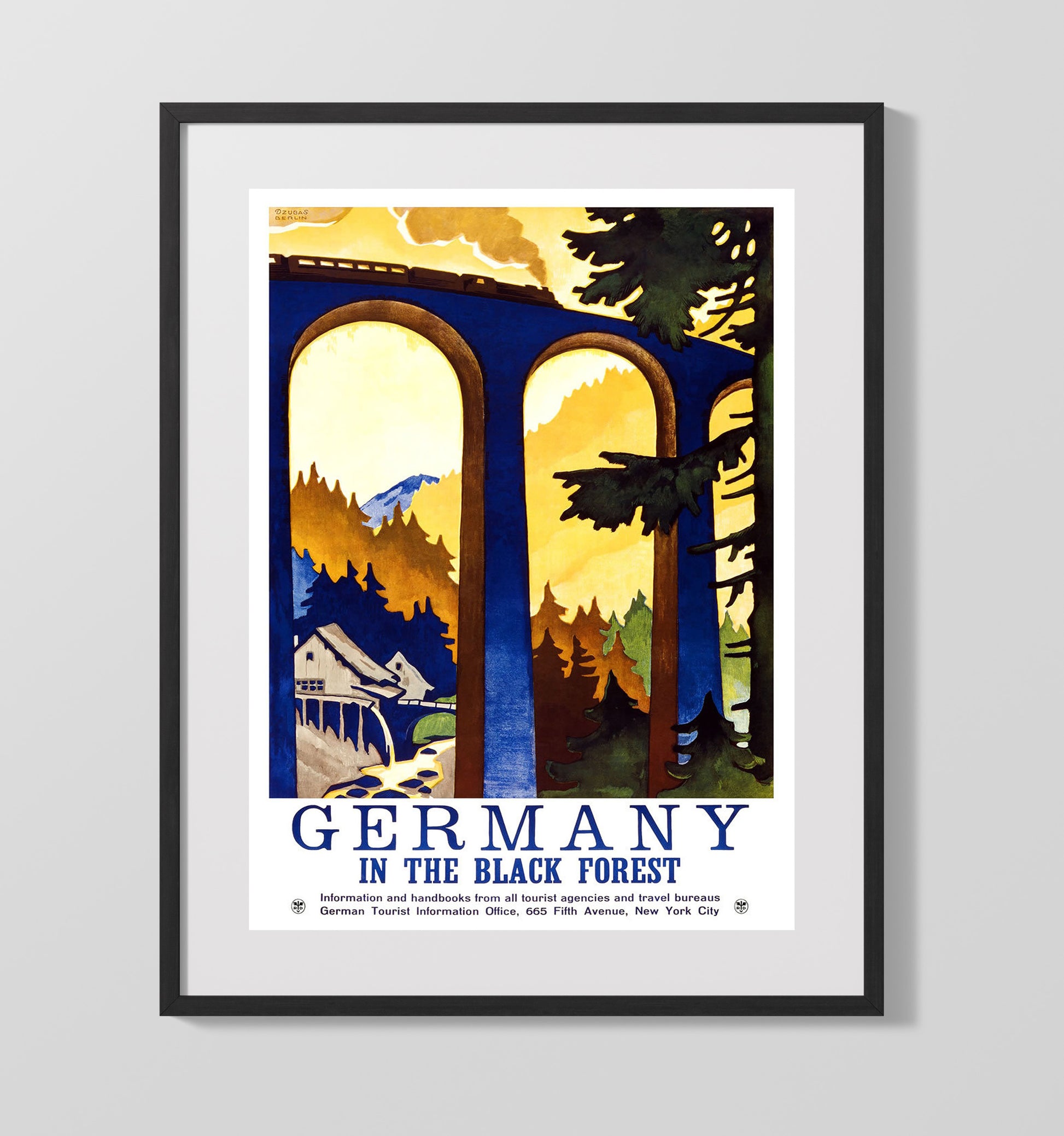 Germany Black Forest Vintage Travel Print 16x20 Gallery Frame travel wall art print
