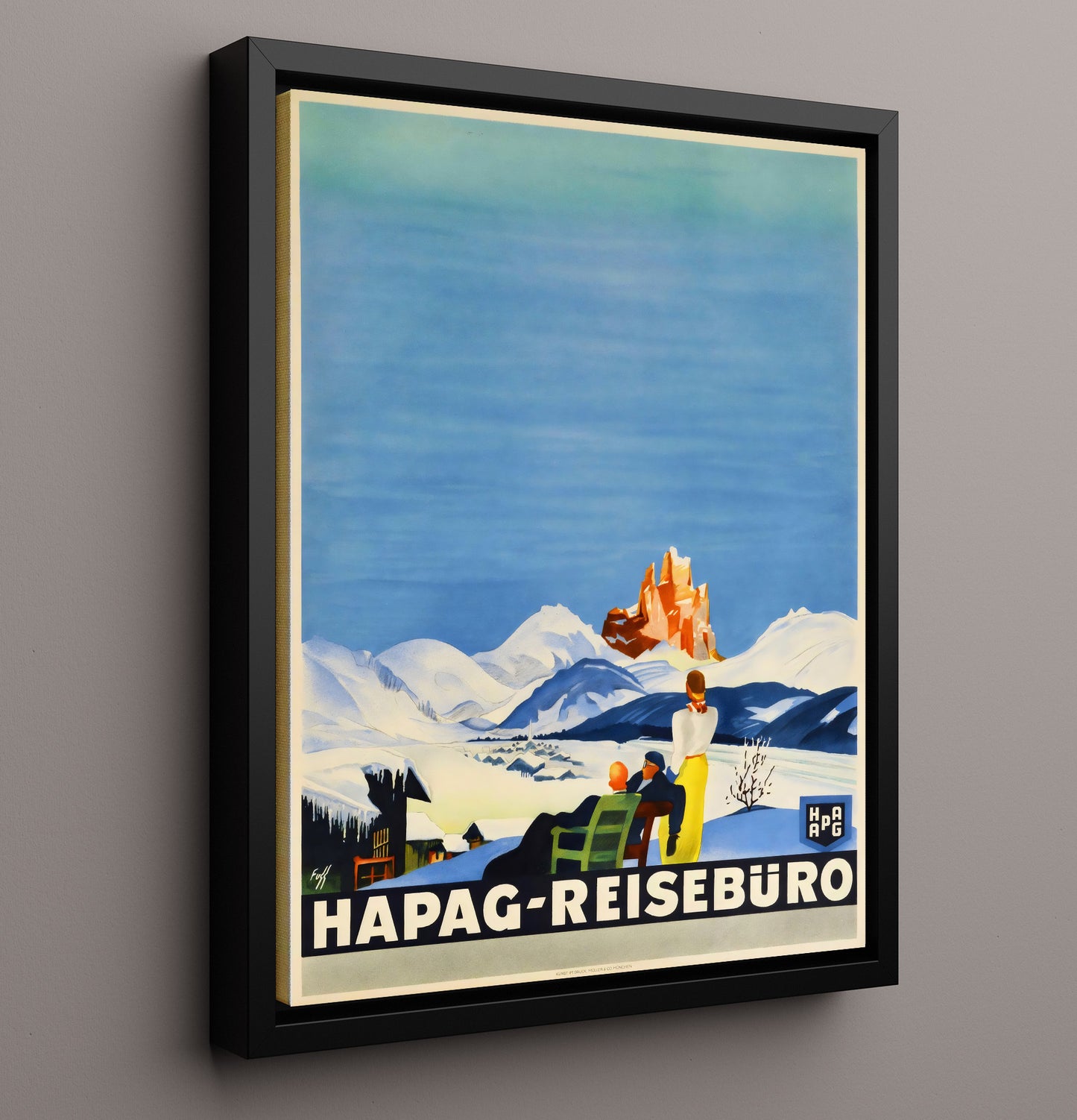 Germany HAPAG Reiseburo Alps Vintage Travel Print 16x20 Framed Canvas travel wall art print
