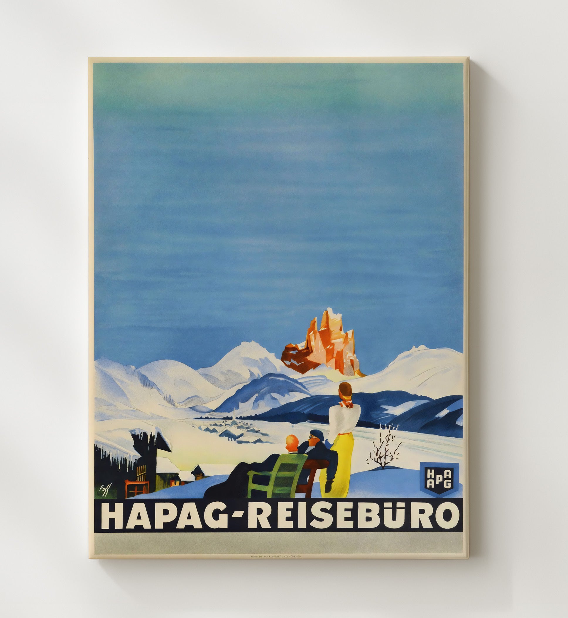 Germany HAPAG Reiseburo Alps Vintage Travel Print 20x24 Canvas travel wall art print