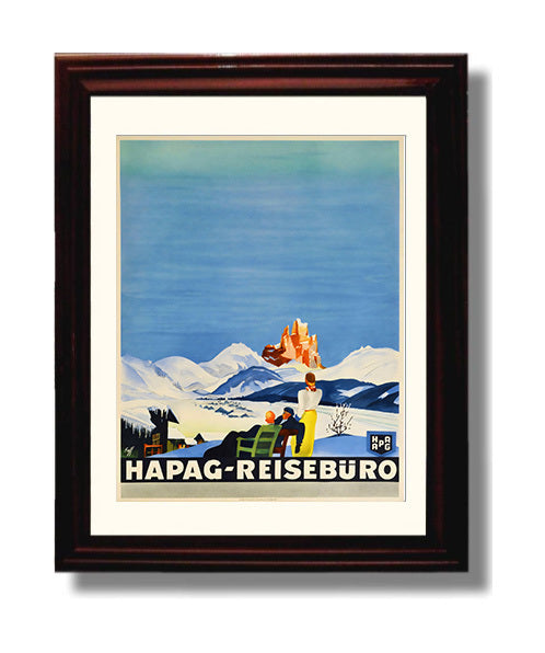 Germany HAPAG Reiseburo Alps Vintage Travel Print 8x10 Beveled Frame travel wall art print