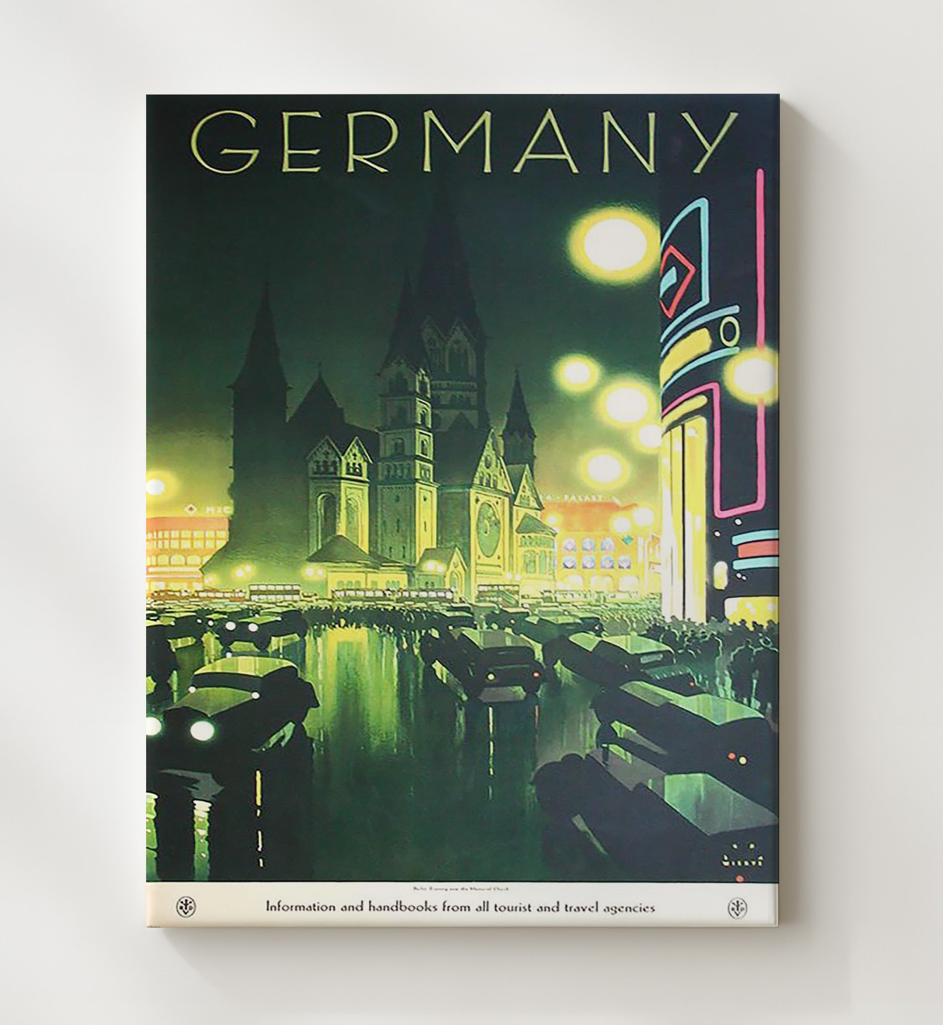 Germany Kaiser Wilhelm Church Vintage Travel Print 20x24 Canvas travel wall art print