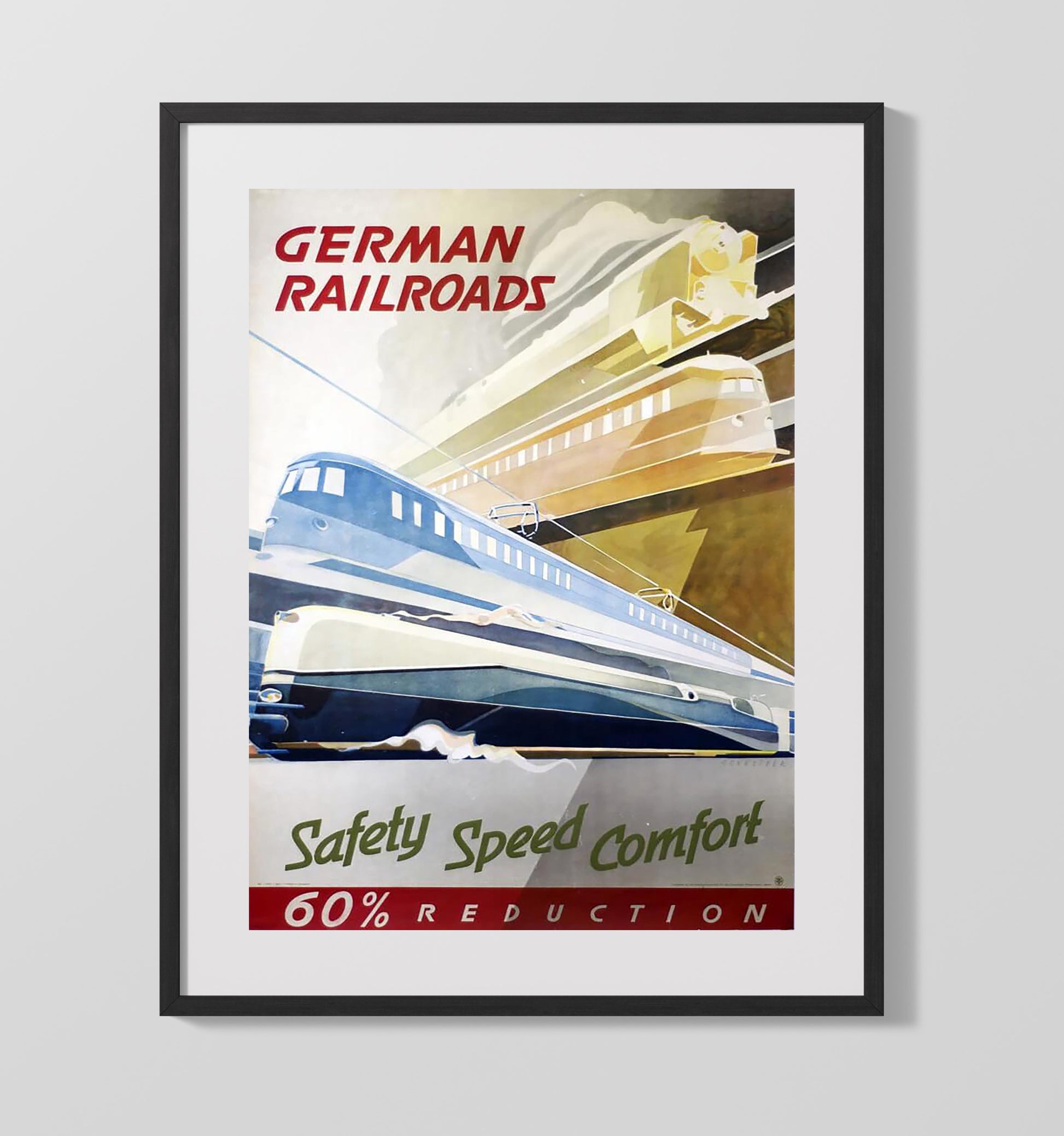 Germany Railroads Vintage Travel Print 16x20 Gallery Frame travel wall art print