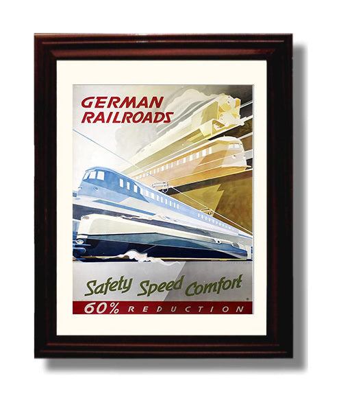 Germany Railroads Vintage Travel Print 8x10 Beveled Frame travel wall art print