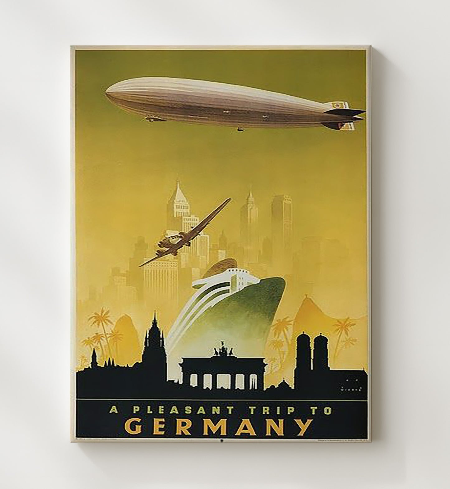 Germany Zeppelin and Brandenburg Gate Vintage Travel Print 20x24 Canvas travel wall art print