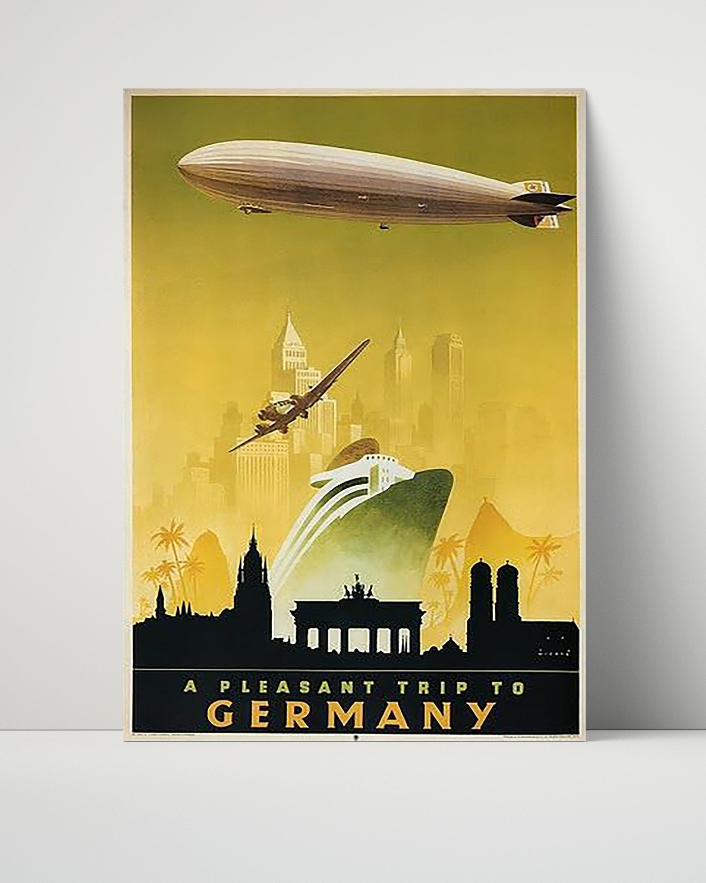 Classic Travel Unframed Poster -  Germany - Zeppelin and Brandenburg Gate