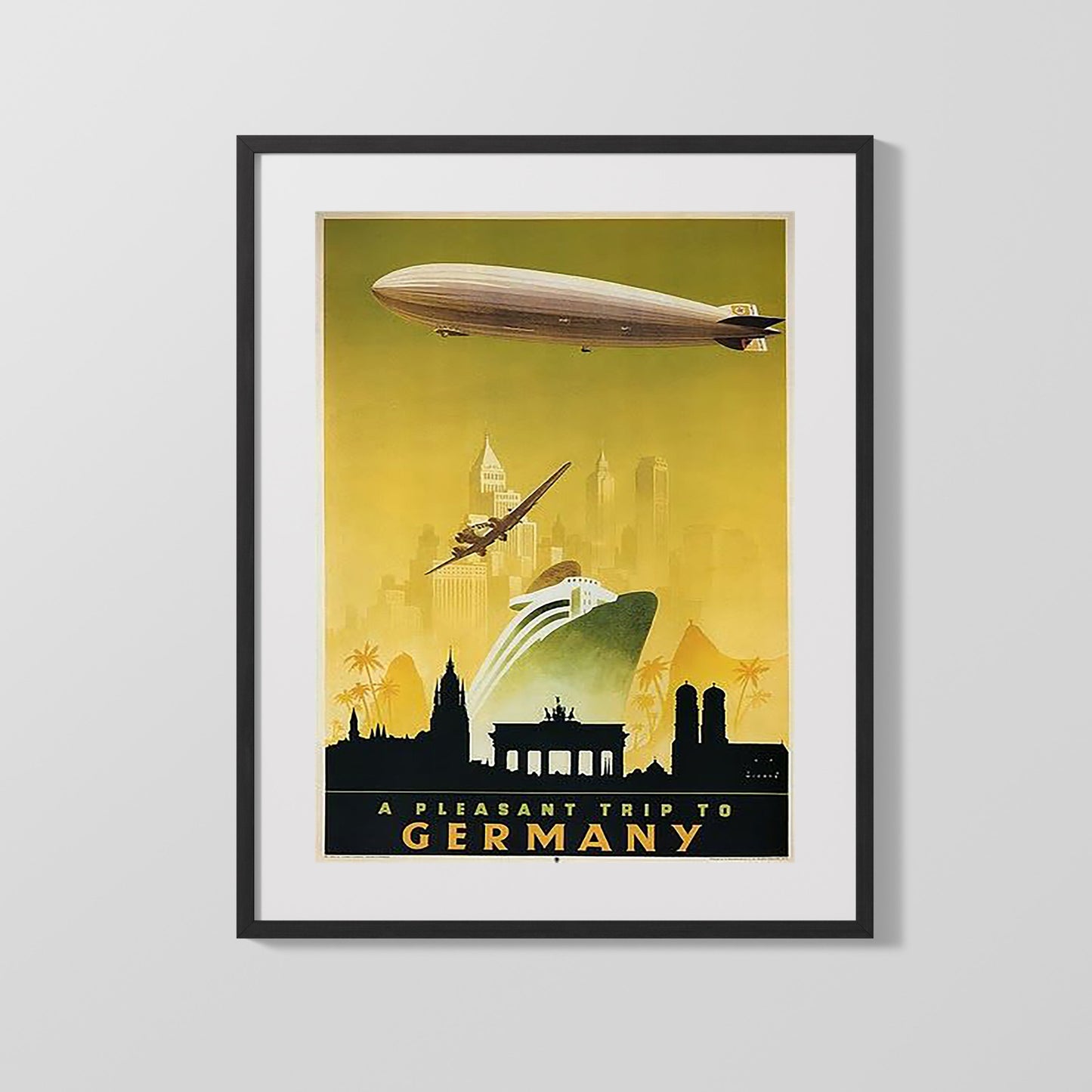 Classic Travel Poster - Germany - Zeppelin and Brandenburg Gate