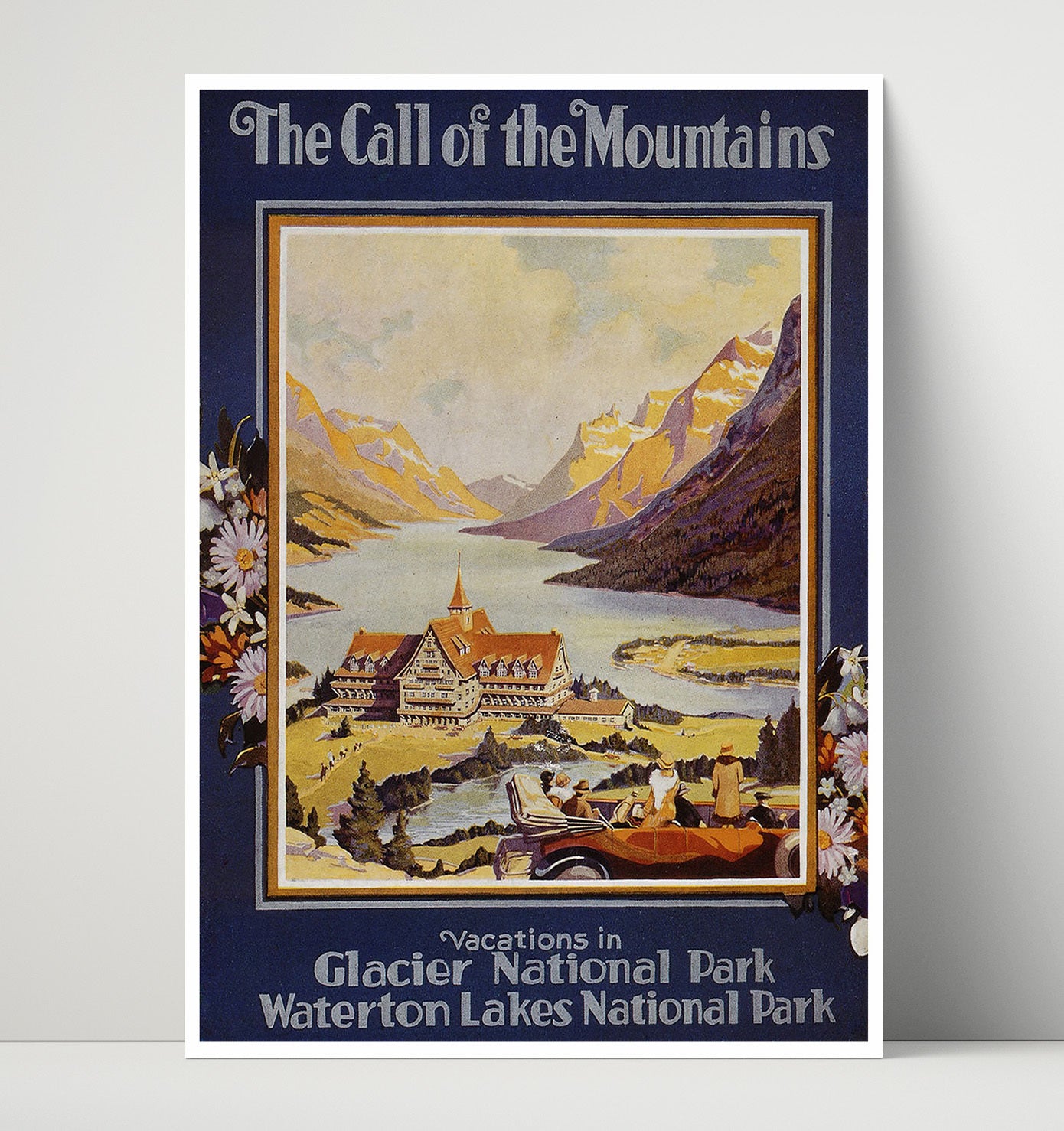 Glacier Park Waterton Lakes Vintage Travel Print 16x20 Unframed Print travel wall art print