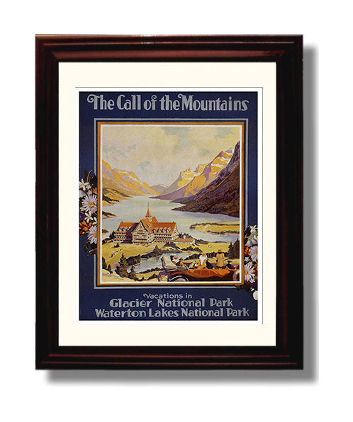 Glacier Park Waterton Lakes travel poster wall art 8x10 Canvas