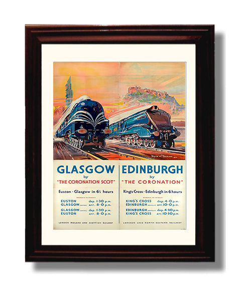 Glasgow Edinburgh Coronation Scot travel poster wall art 8x10 Canvas