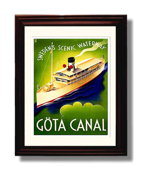 Gota Canal Scenic Waterway Vintage Travel Print 8x10 Beveled Frame travel wall art print