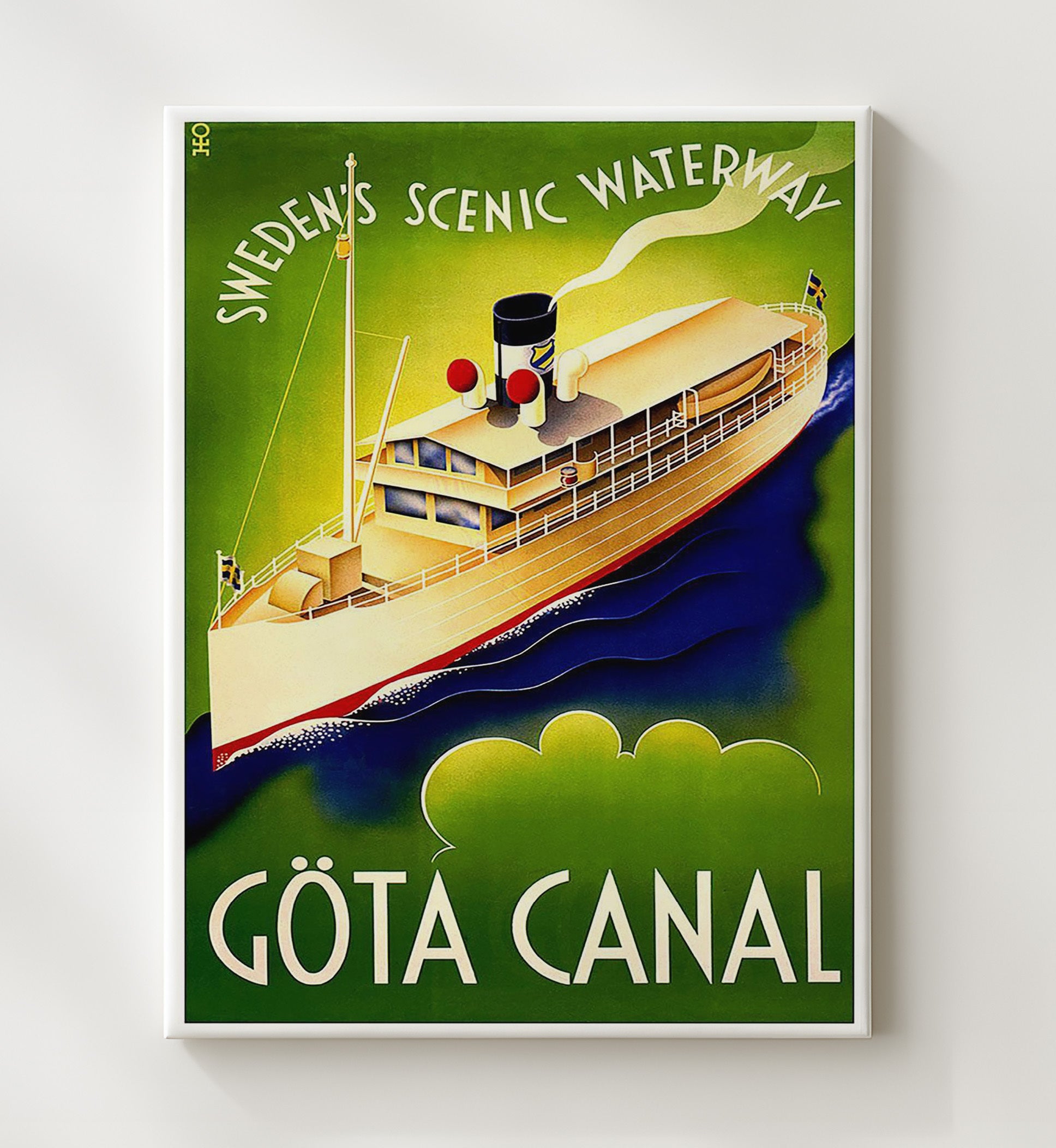 Gota Canal Scenic Waterway Vintage Travel Print 20x24 Canvas travel wall art print