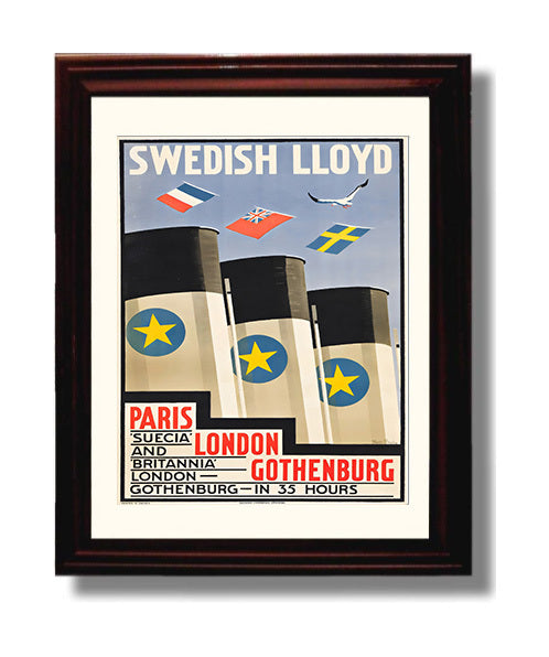 Gothenburg Swedish Lloyd Vintage Travel Print 8x10 Beveled Frame travel wall art print