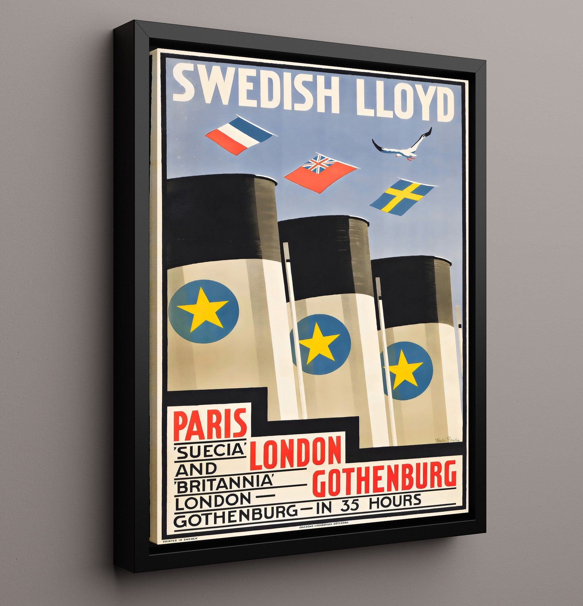 Gothenburg Swedish Lloyd Vintage Travel Print 16x20 Framed Canvas travel wall art print