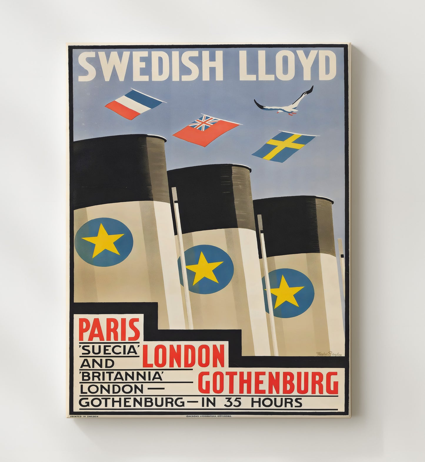 Gothenburg Swedish Lloyd Vintage Travel Print 20x24 Canvas travel wall art print