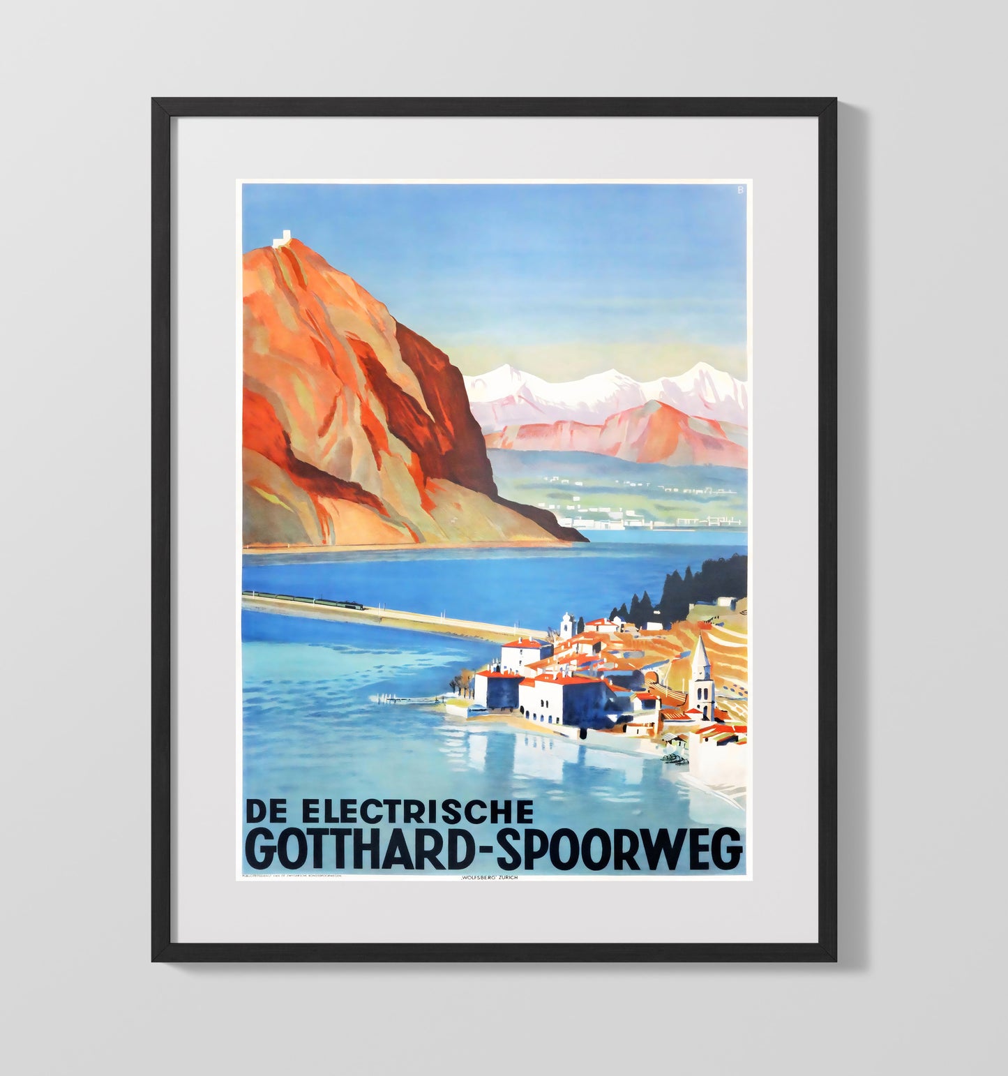 Gotthard Swiss Railway Vintage Travel Print 16x20 Gallery Frame travel wall art print