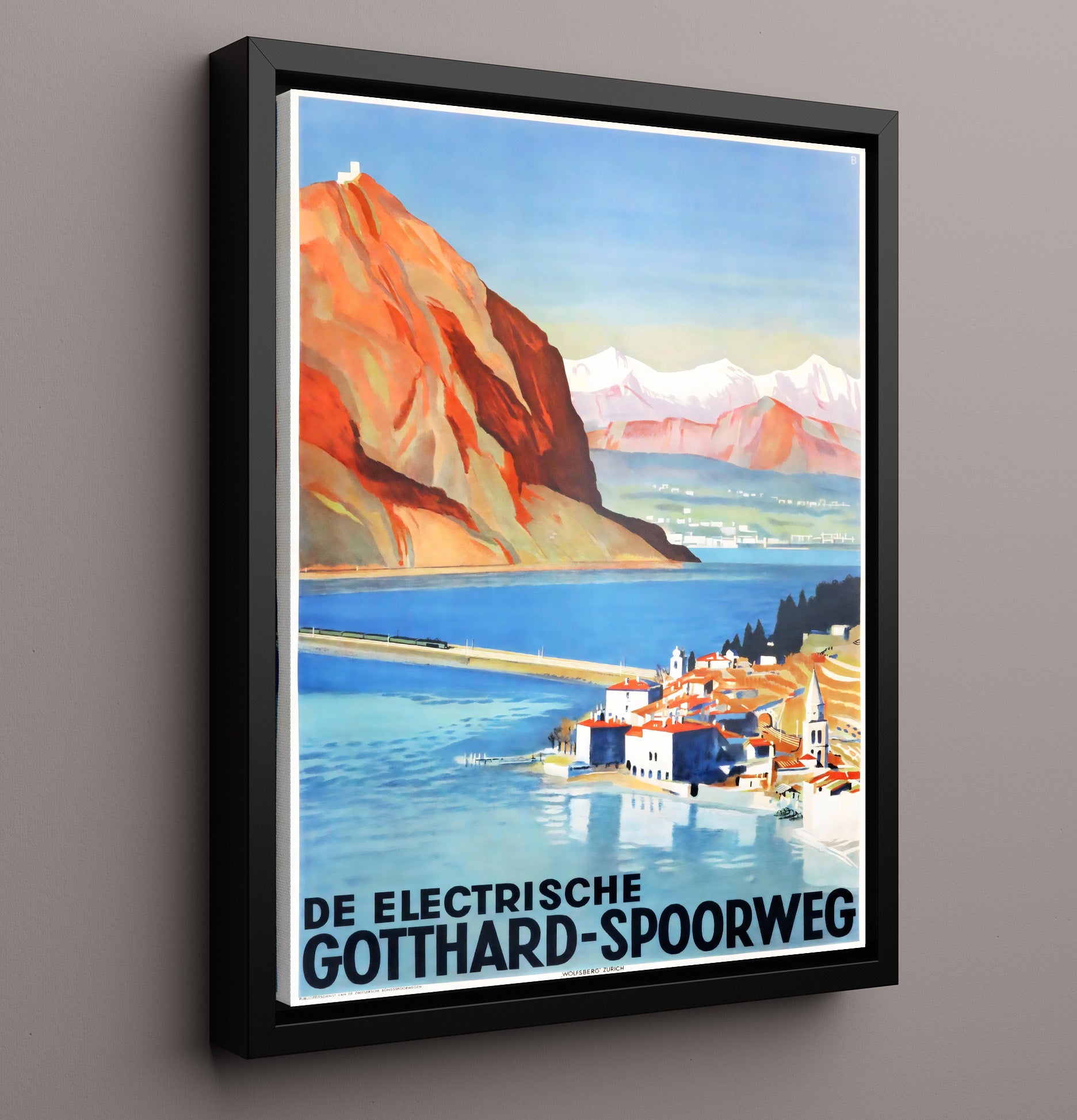 Gotthard Swiss Railway Vintage Travel Print 16x20 Framed Canvas travel wall art print