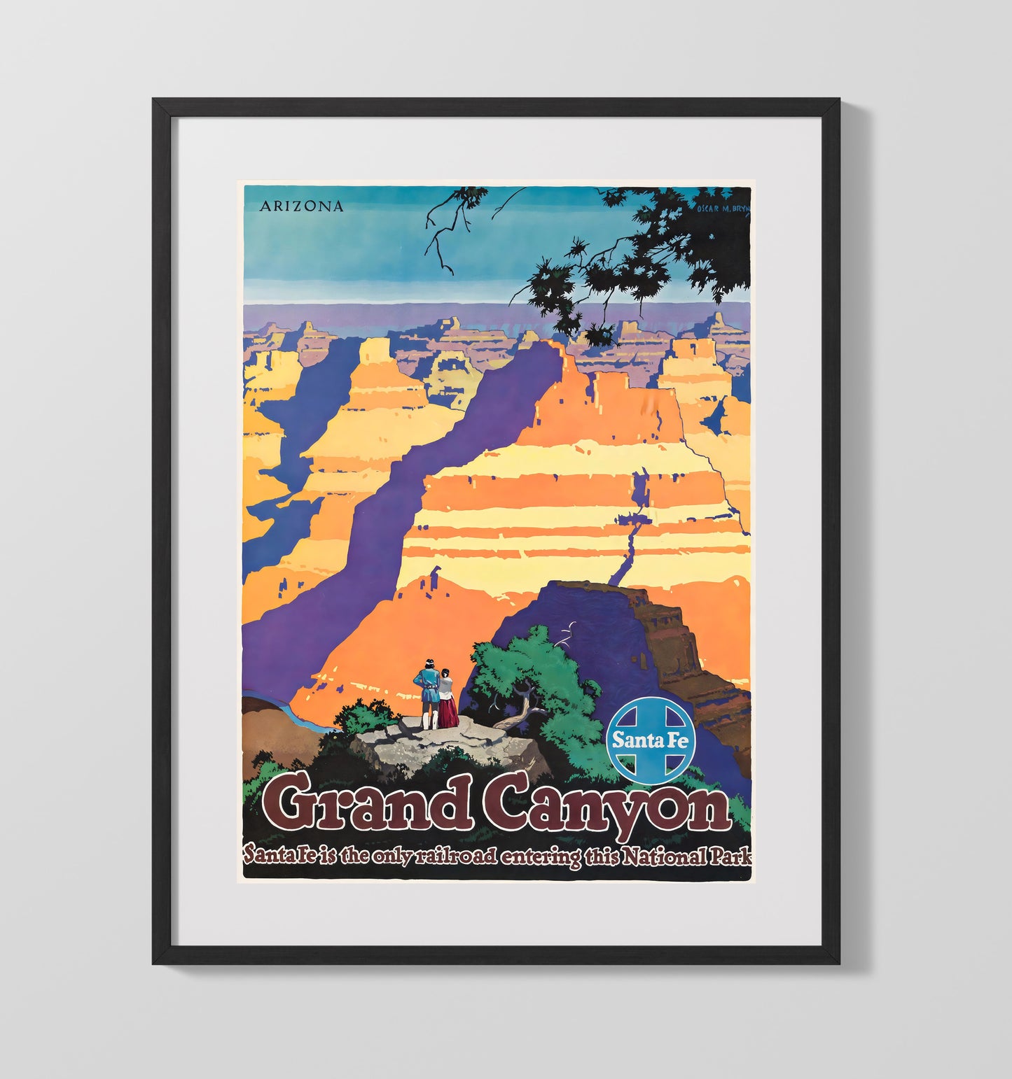 Grand Canyon Santa Fe Railway Vintage Travel Print 16x20 Gallery Frame travel wall art print