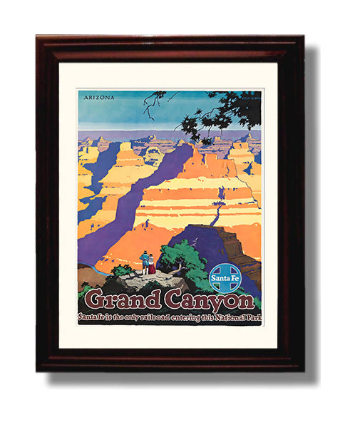Grand Canyon Santa Fe Railway Vintage Travel Print 8x10 Beveled Frame travel wall art print