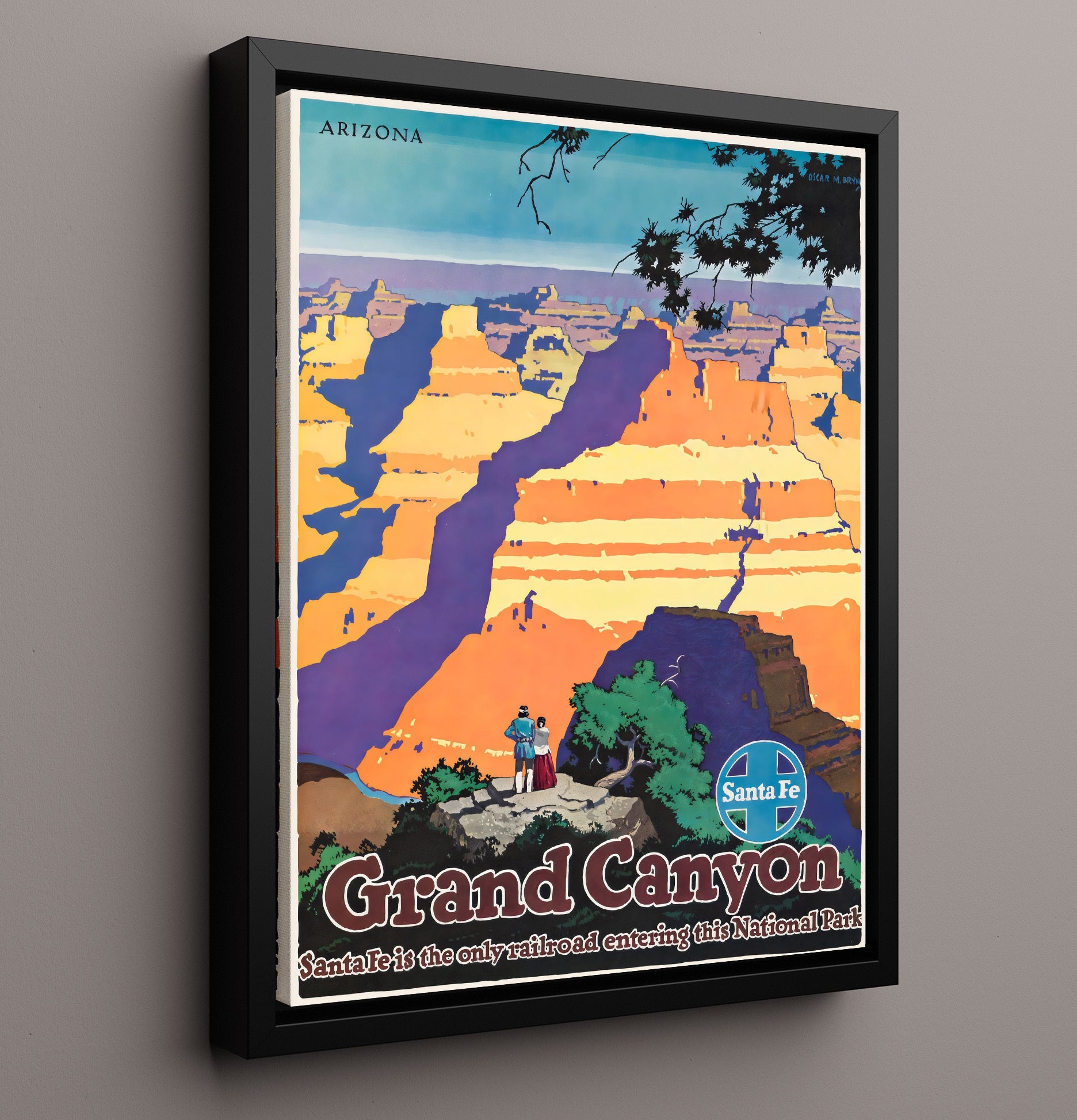 Grand Canyon Santa Fe Railway Vintage Travel Print 16x20 Framed Canvas travel wall art print