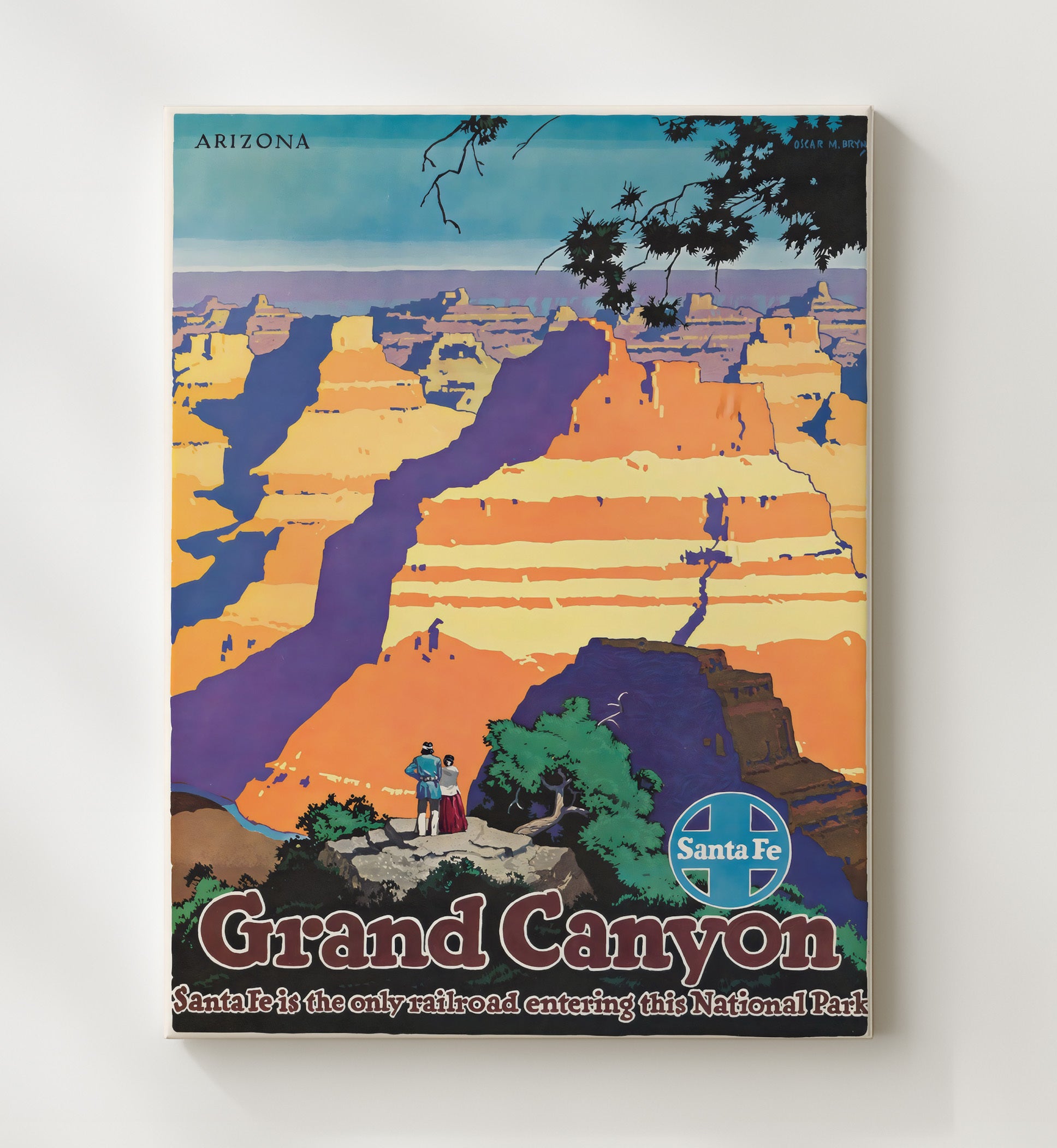 Grand Canyon Santa Fe Railway Vintage Travel Print 20x24 Canvas travel wall art print