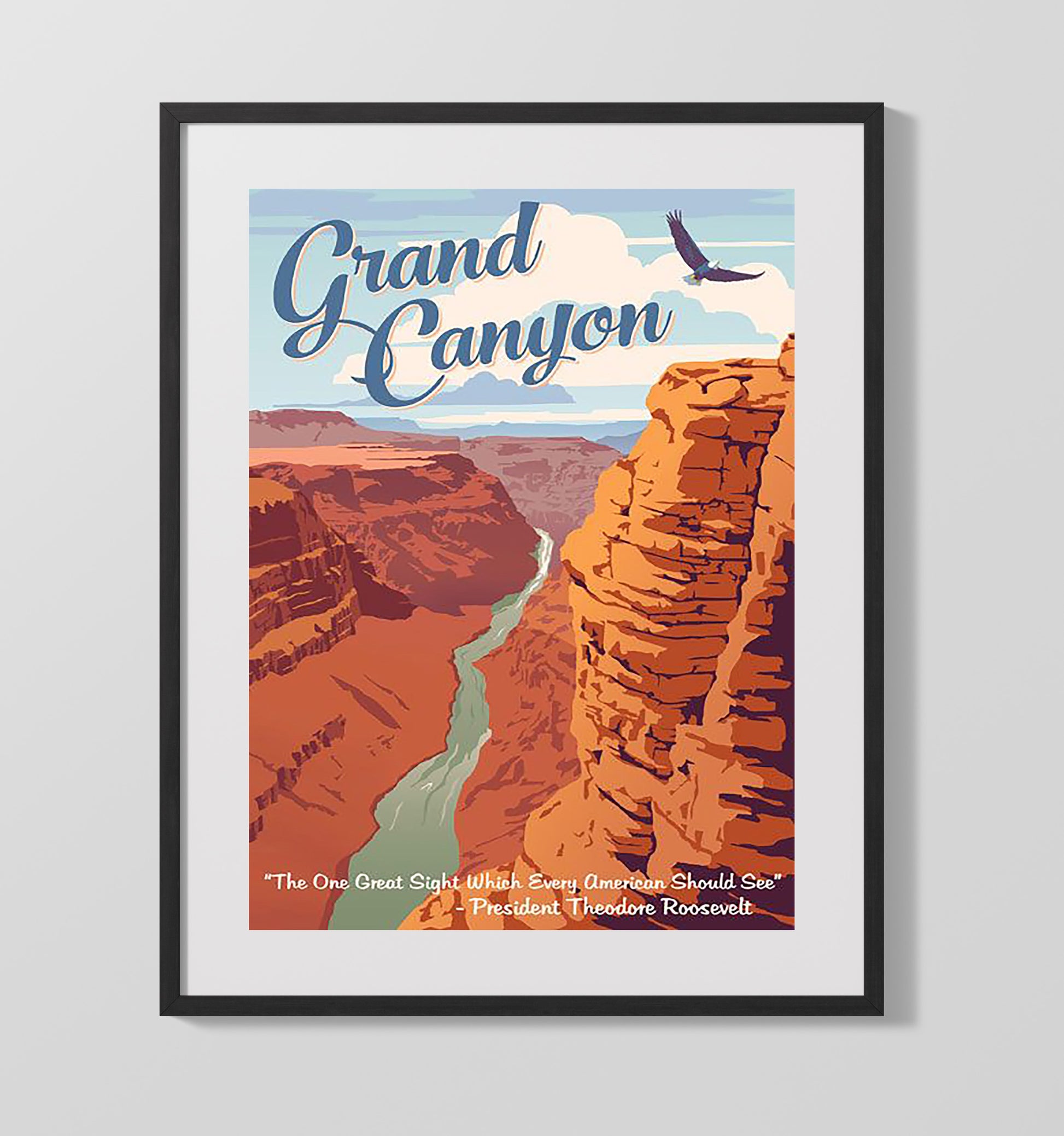 Grand Canyon United States Vintage Travel Print 16x20 Gallery Frame travel wall art print