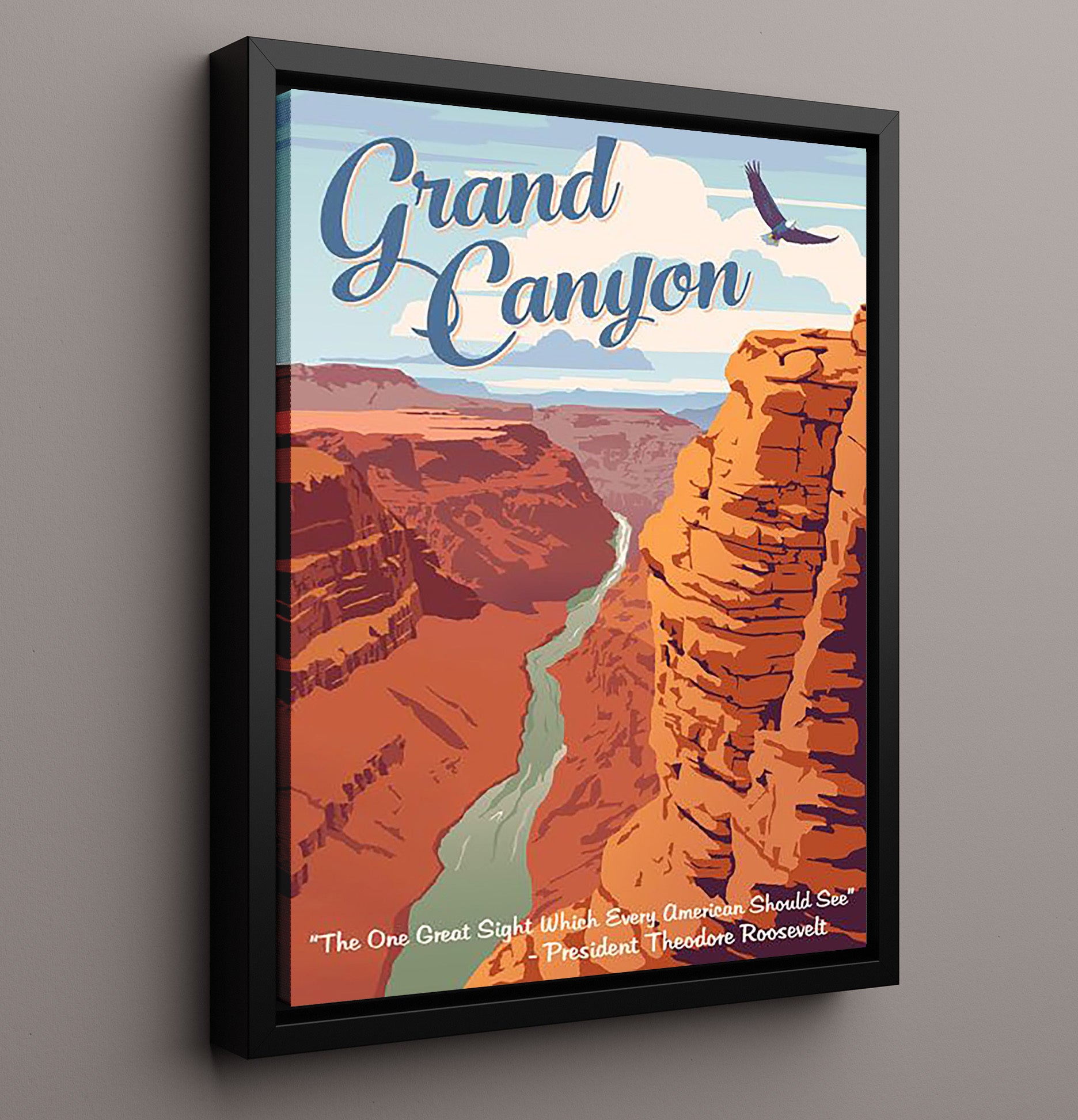 Grand Canyon United States Vintage Travel Print 16x20 Framed Canvas travel wall art print