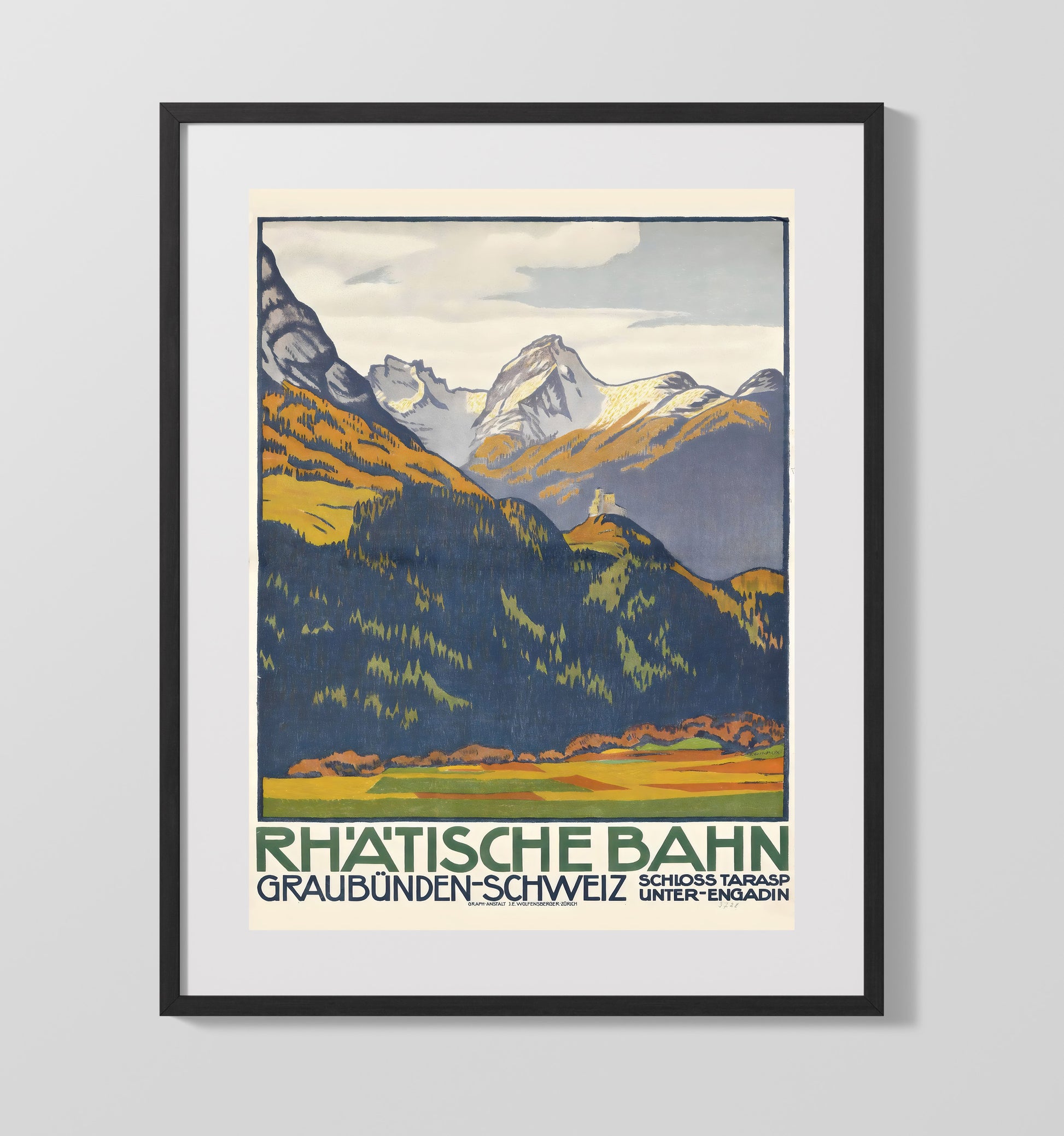 Graubunden Rhatische Bahn Vintage Travel Print 16x20 Gallery Frame travel wall art print