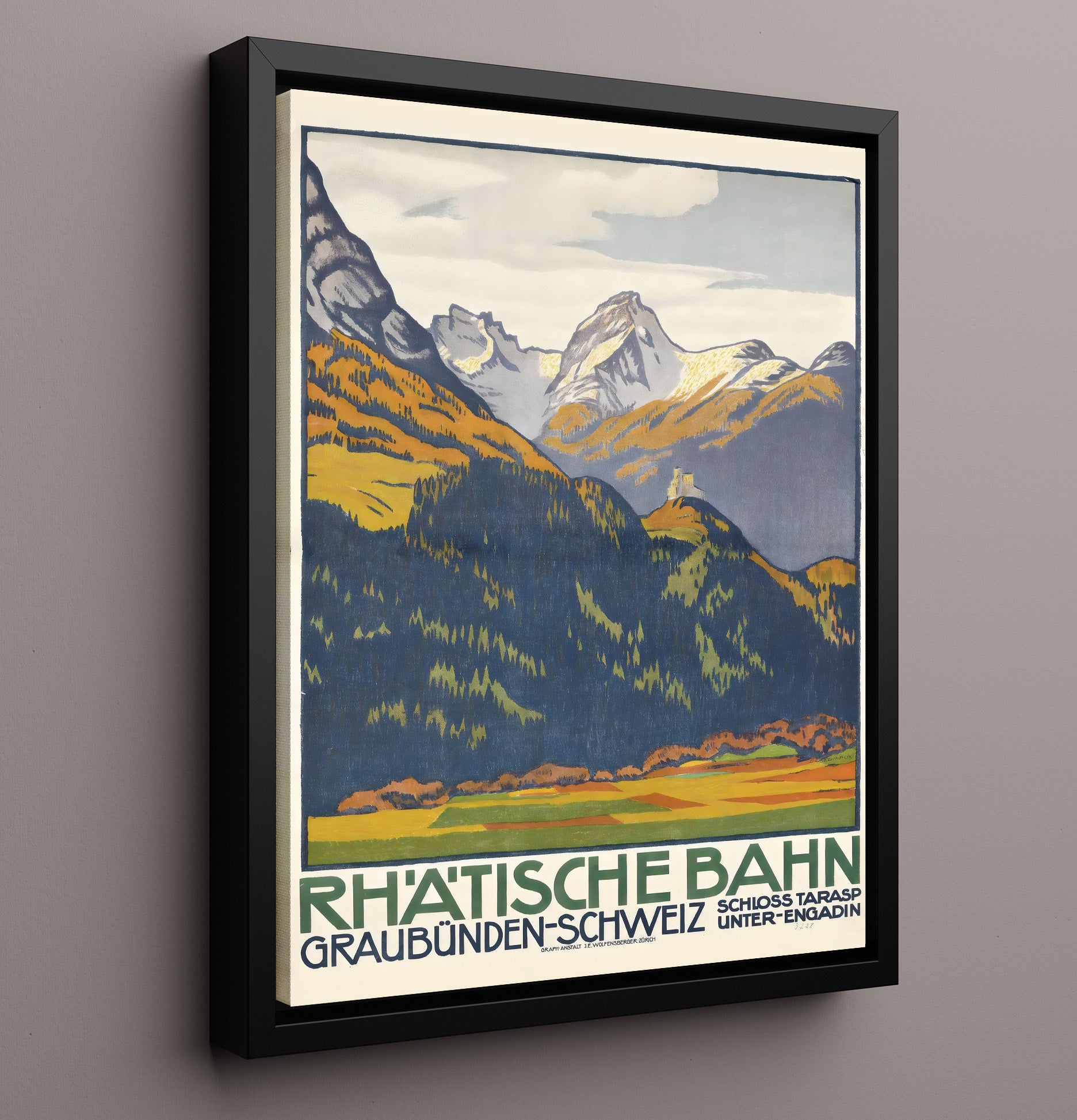 Graubunden Rhatische Bahn Vintage Travel Print 16x20 Framed Canvas travel wall art print