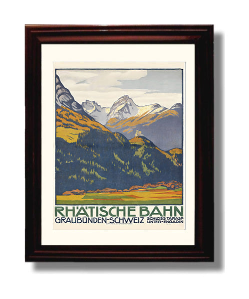 Graubunden Rhatische Bahn Vintage Travel Print 8x10 Beveled Frame travel wall art print