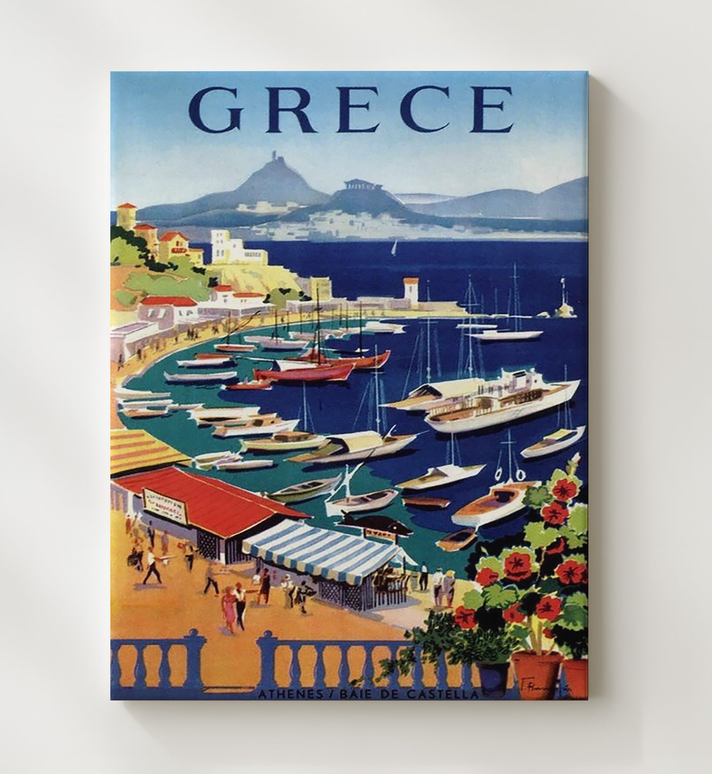 Greece Athens Baie de Castella Vintage Travel Print 20x24 Canvas travel wall art print