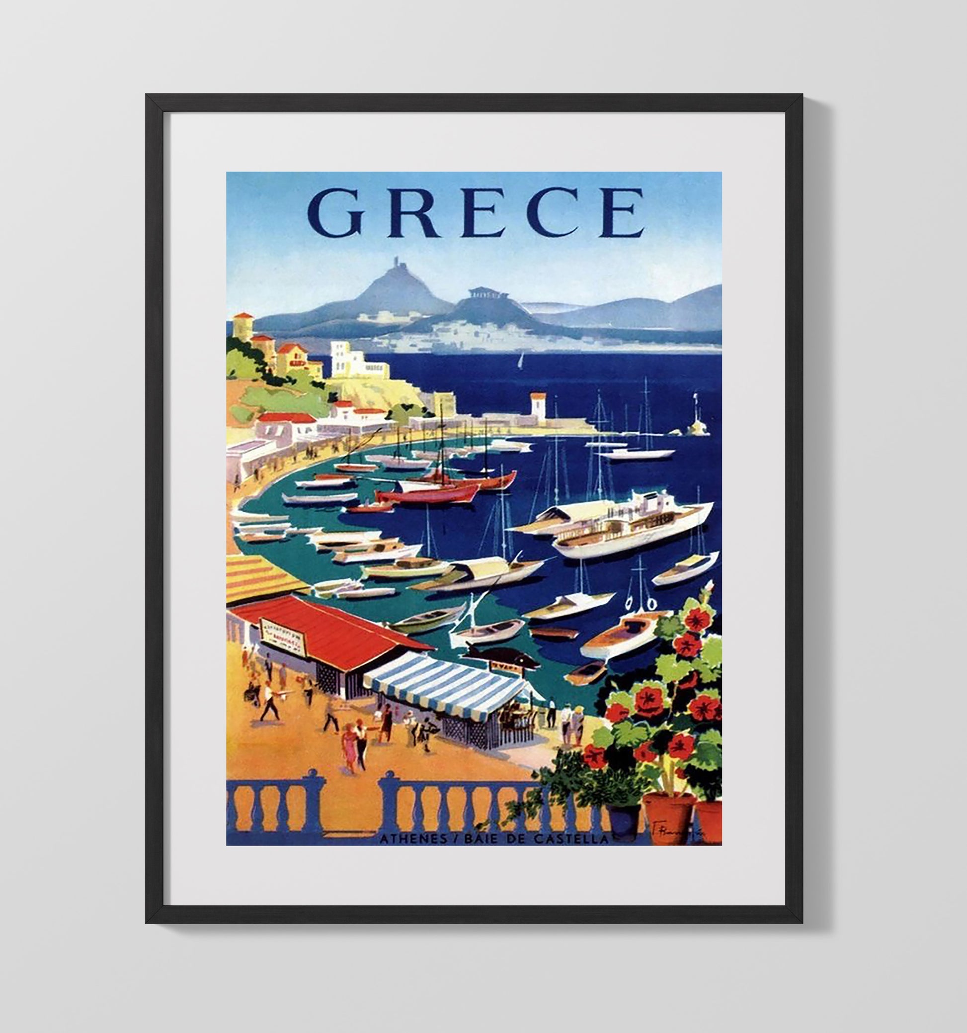Greece Athens Baie de Castella Vintage Travel Print 16x20 Gallery Frame travel wall art print