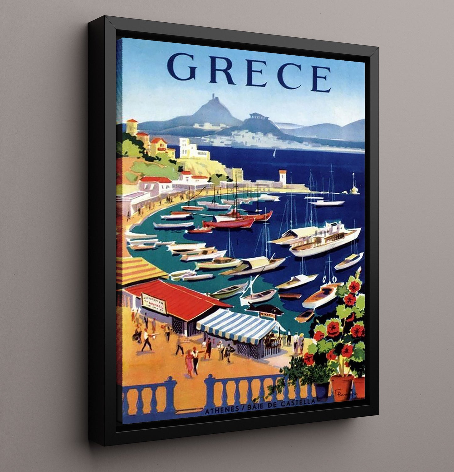 Greece Athens Baie de Castella Vintage Travel Print 16x20 Framed Canvas travel wall art print
