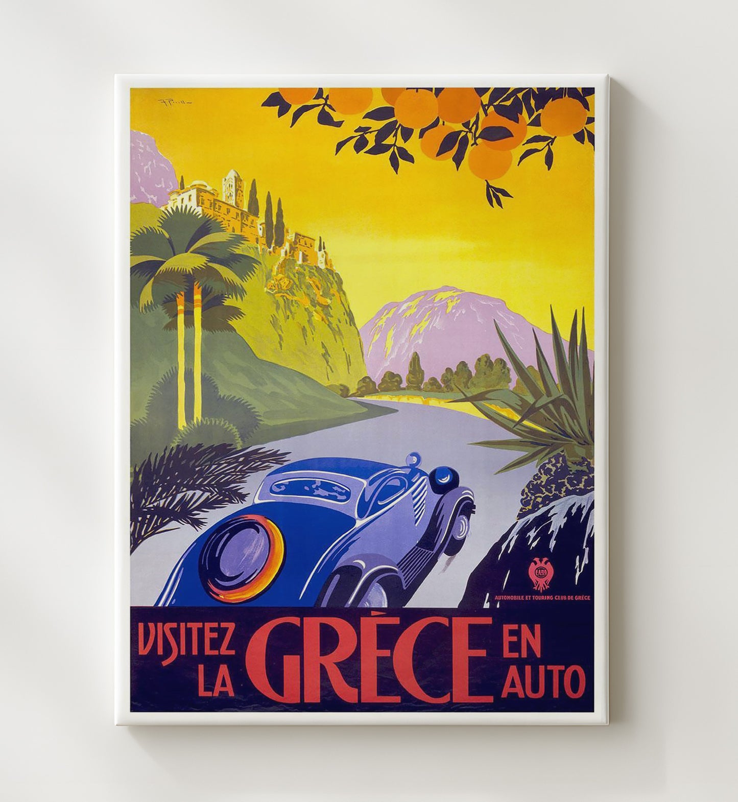 Greece By Car Vintage Travel Print 20x24 Canvas travel wall art print