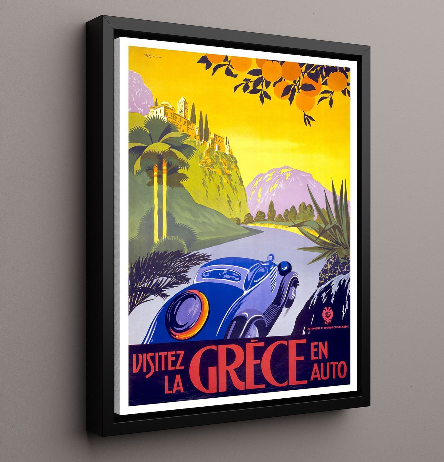 Greece By Car Vintage Travel Print 16x20 Framed Canvas travel wall art print