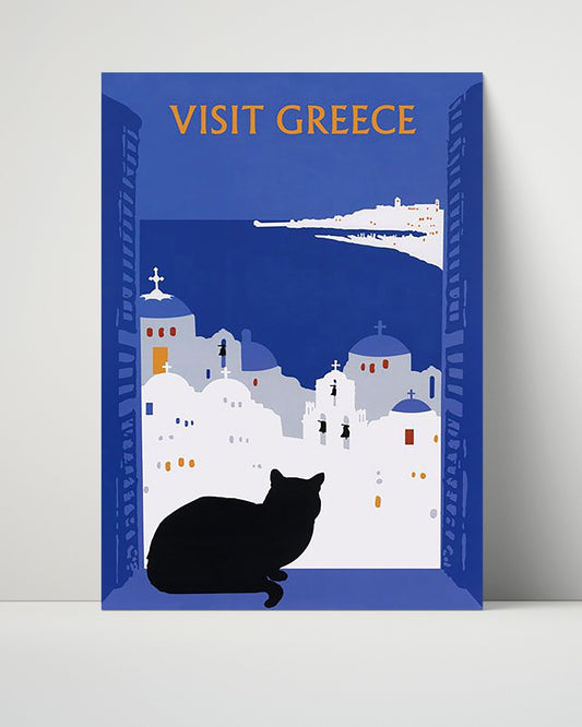 Classic Travel Unframed Poster -  Greece - Santorini Cat