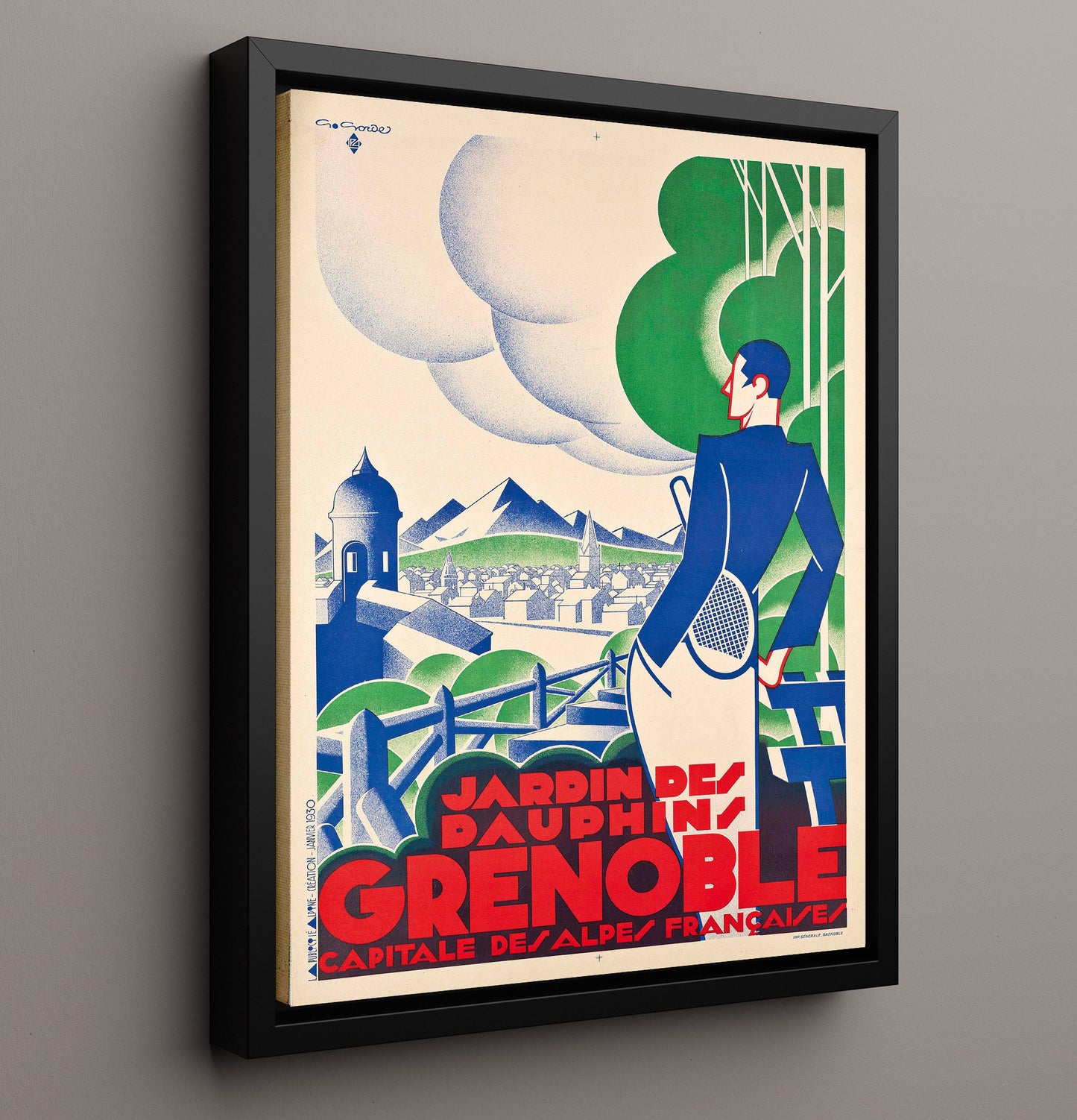 Grenoble Jardin des Dauphins Vintage Travel Print 16x20 Framed Canvas travel wall art print