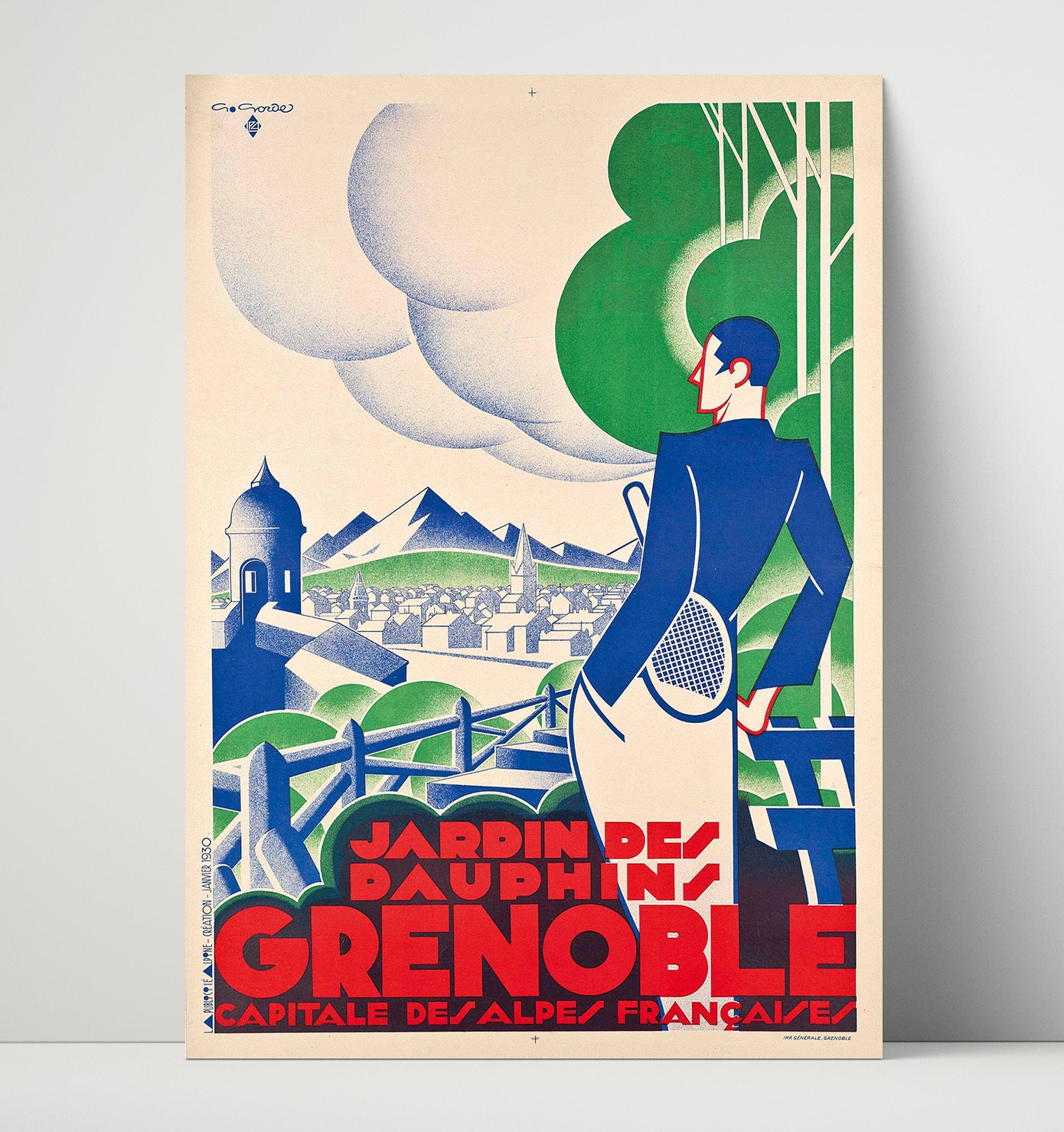 Grenoble Jardin des Dauphins Vintage Travel Print 16x20 Unframed Print travel wall art print