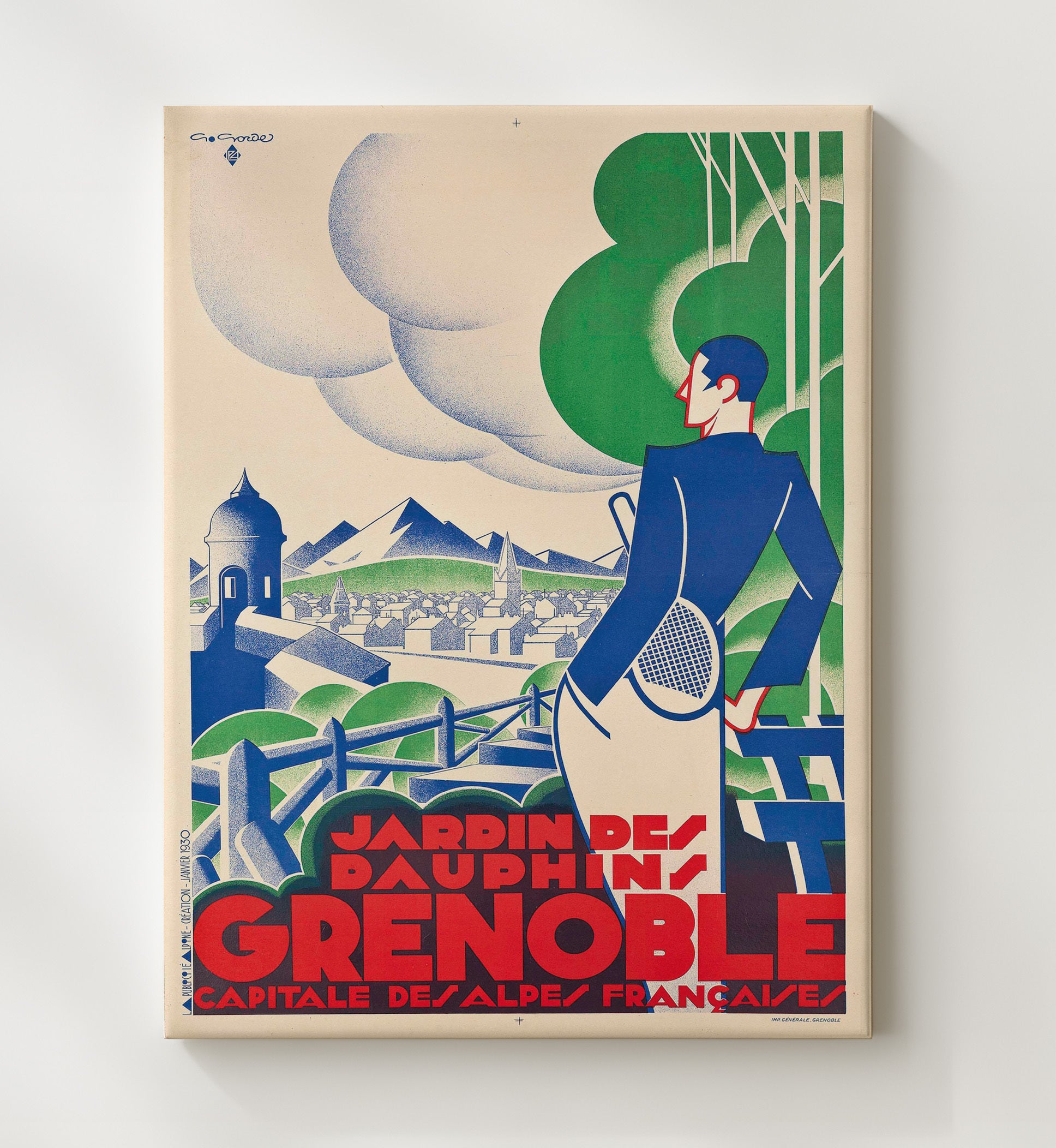 Grenoble Jardin des Dauphins Vintage Travel Print 20x24 Canvas travel wall art print