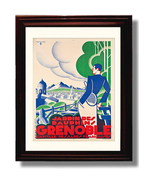 Grenoble Jardin des Dauphins Vintage Travel Print 8x10 Beveled Frame travel wall art print
