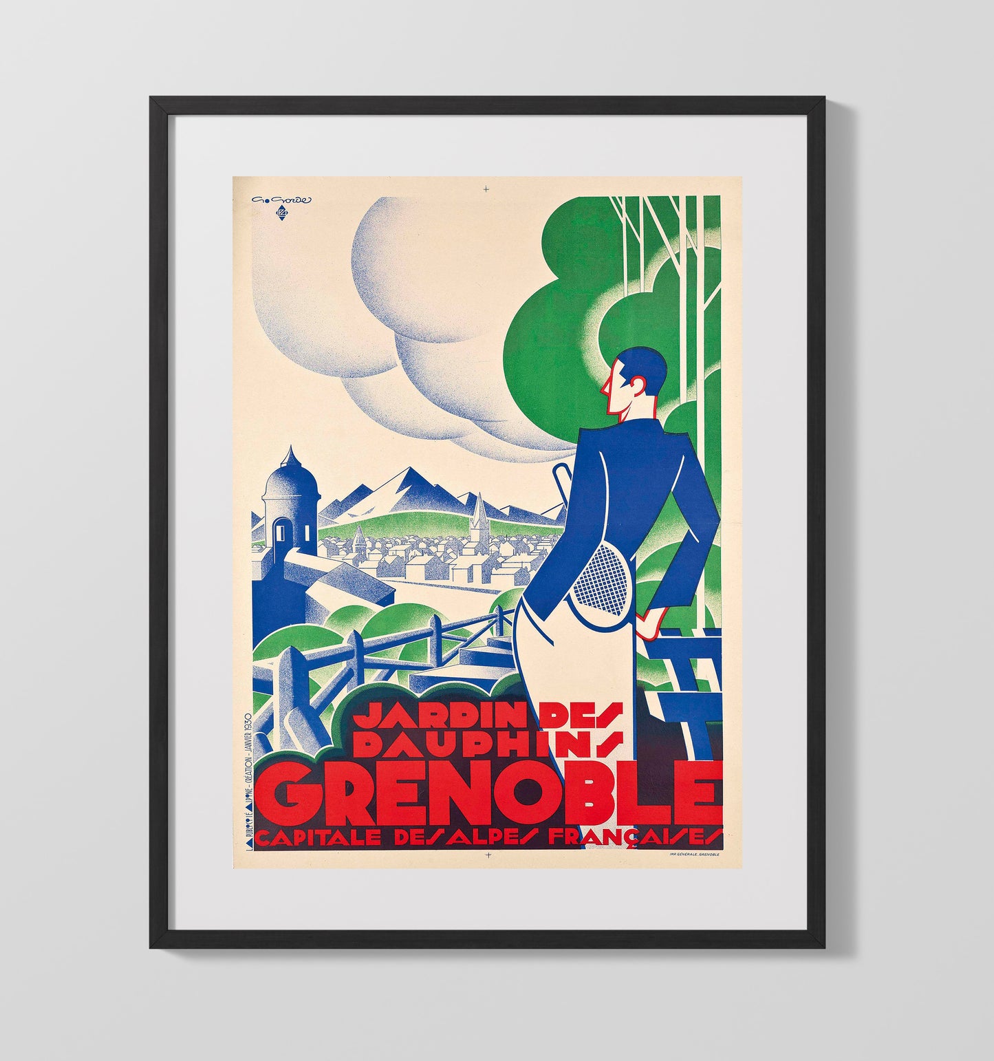 Grenoble Jardin des Dauphins Vintage Travel Print 16x20 Gallery Frame travel wall art print