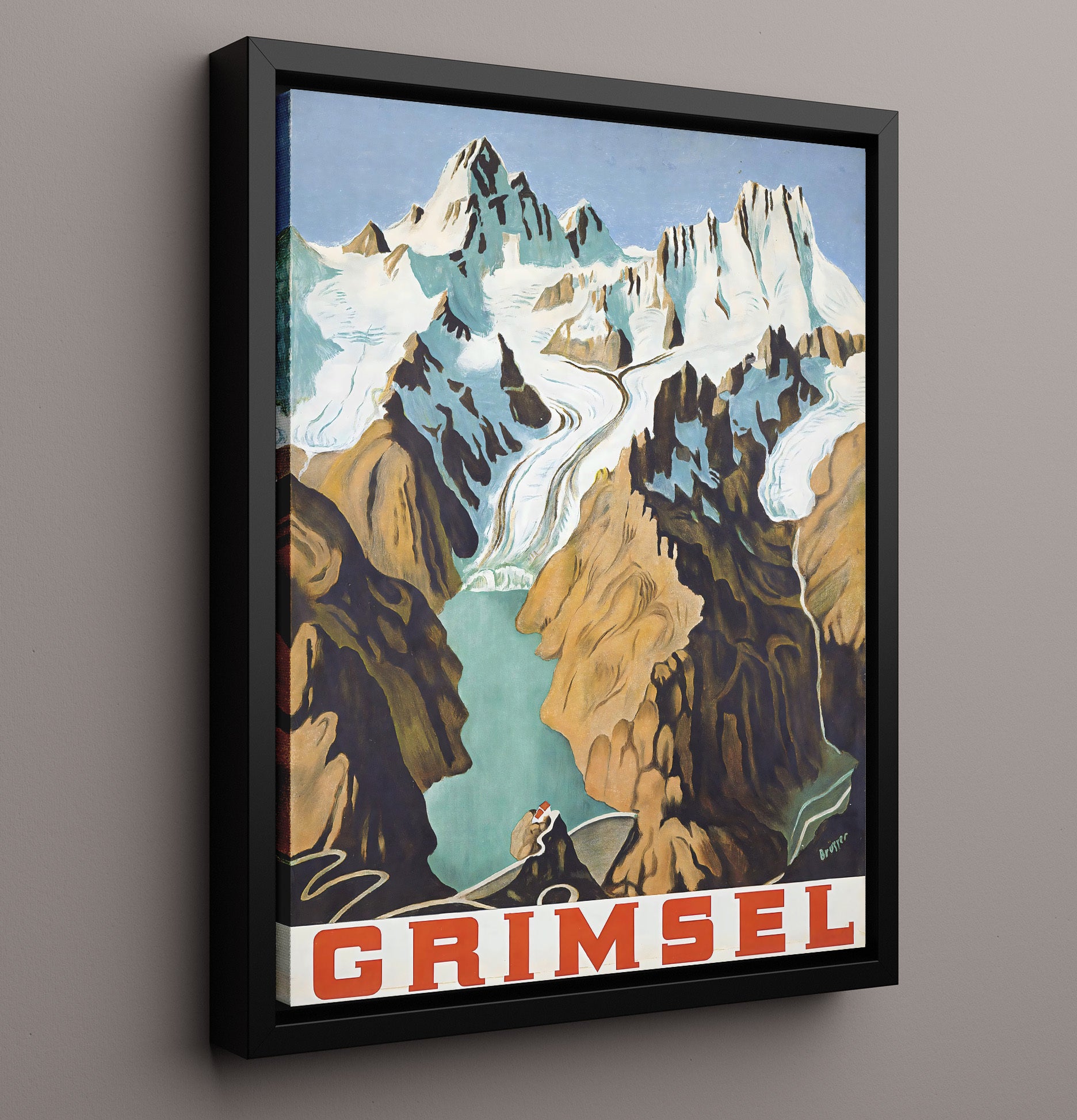 Grimsel Swiss Alps Glacier Vintage Travel Print 16x20 Framed Canvas travel wall art print