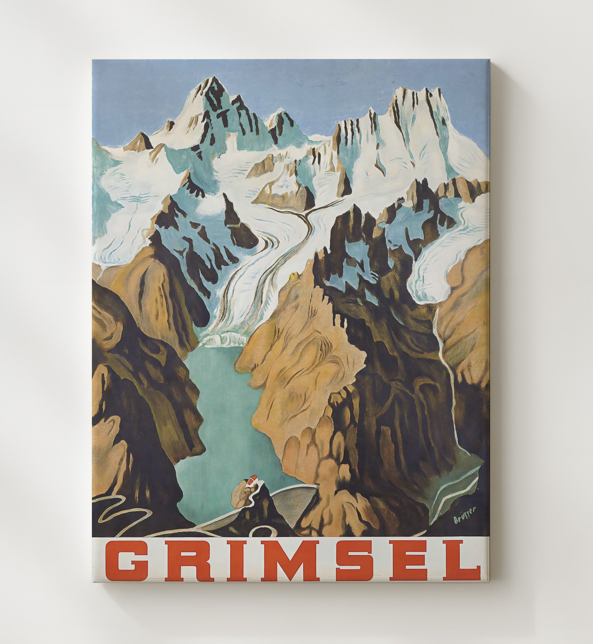 Grimsel Swiss Alps Glacier Vintage Travel Print 20x24 Canvas travel wall art print