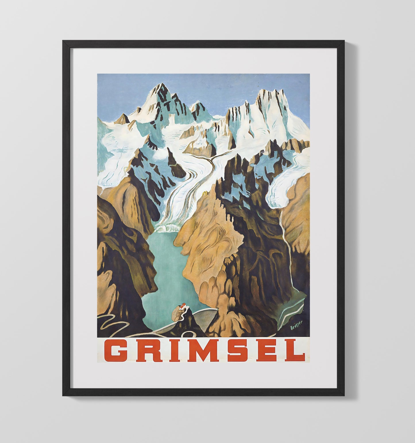 Grimsel Swiss Alps Glacier Vintage Travel Print 16x20 Gallery Frame travel wall art print