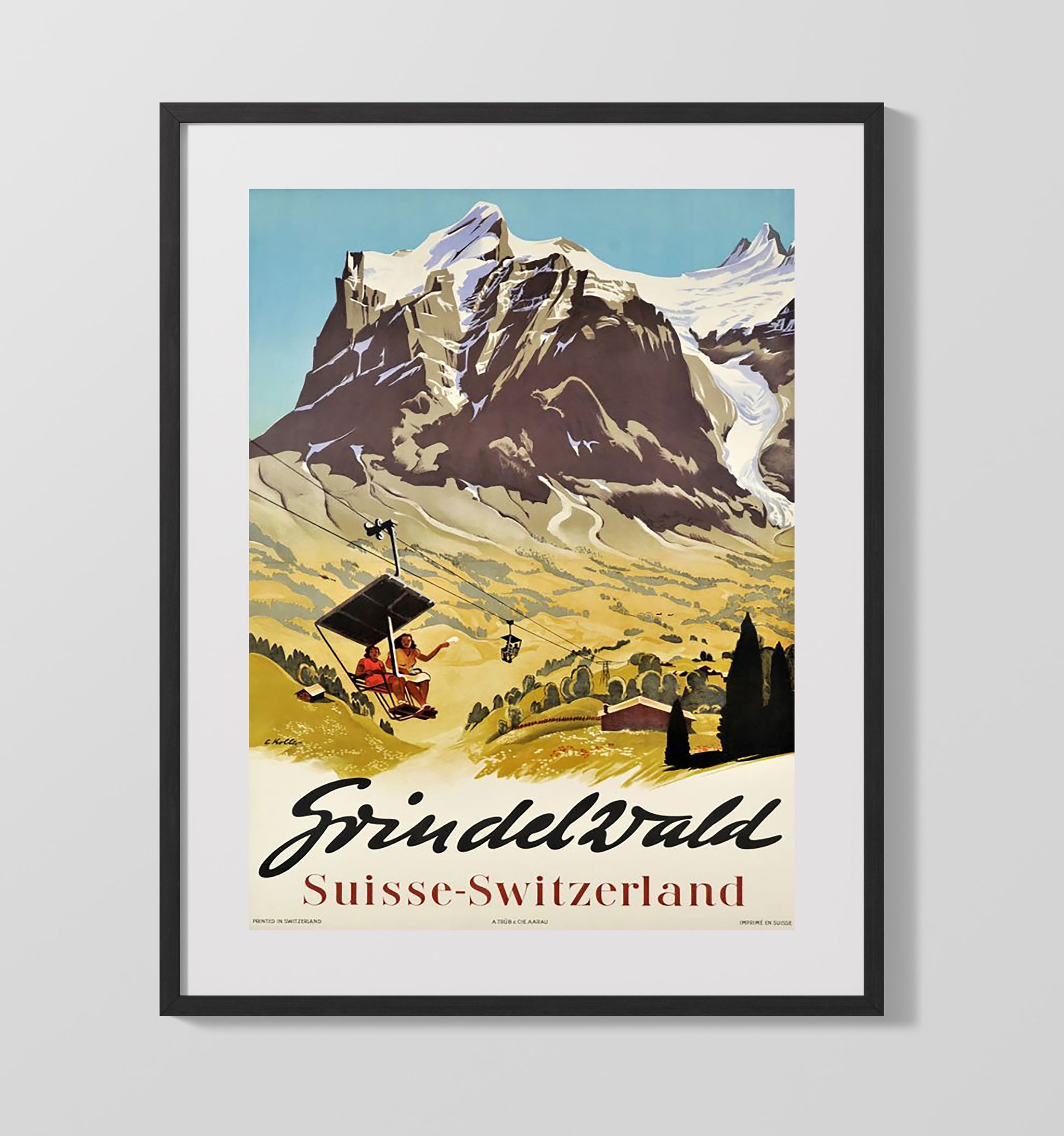 Grindelwald Switzerland Vintage Travel Print 16x20 Gallery Frame travel wall art print
