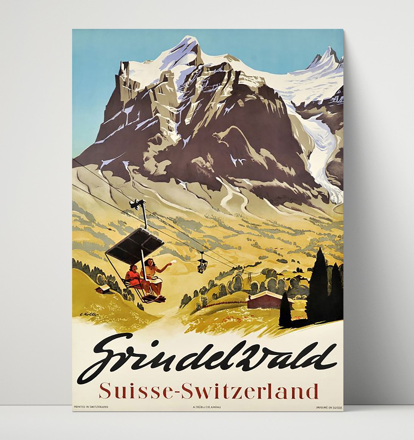 Grindelwald Switzerland Vintage Travel Print 16x20 Unframed Print travel wall art print