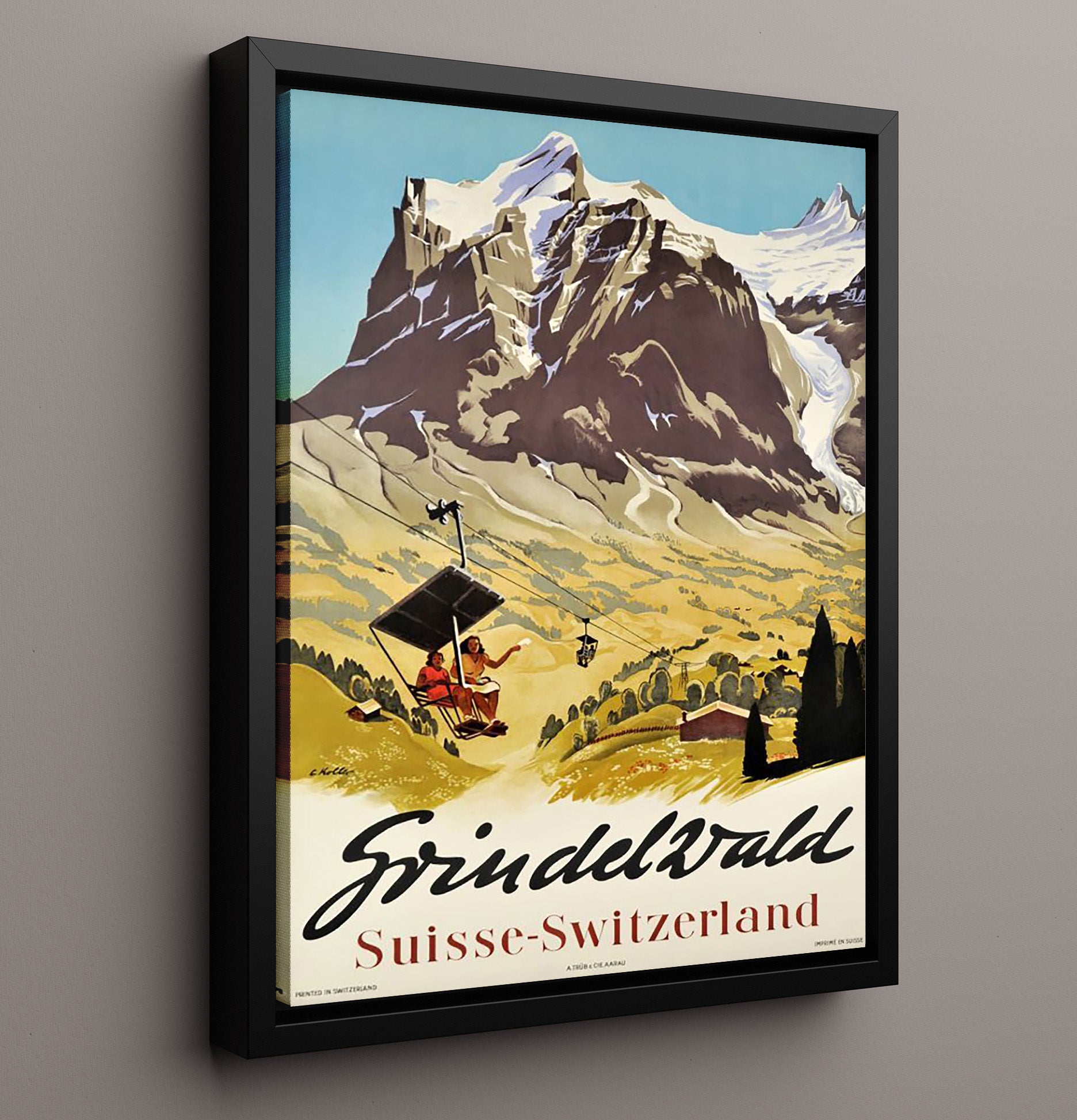 Grindelwald Switzerland Vintage Travel Print 16x20 Framed Canvas travel wall art print