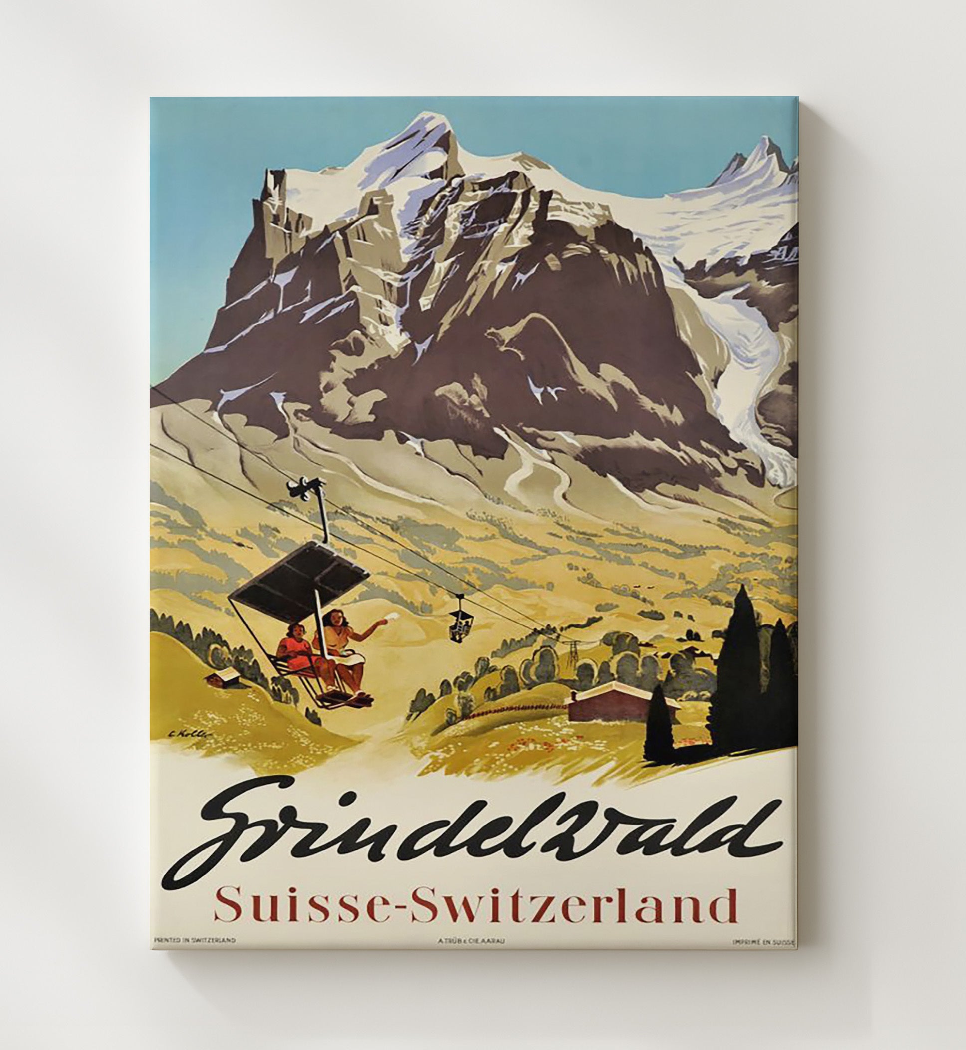 Grindelwald Switzerland Vintage Travel Print 20x24 Canvas travel wall art print