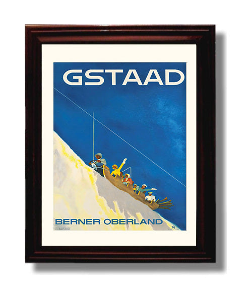 Gstaad Berner Oberland Vintage Travel Print 8x10 Beveled Frame travel wall art print